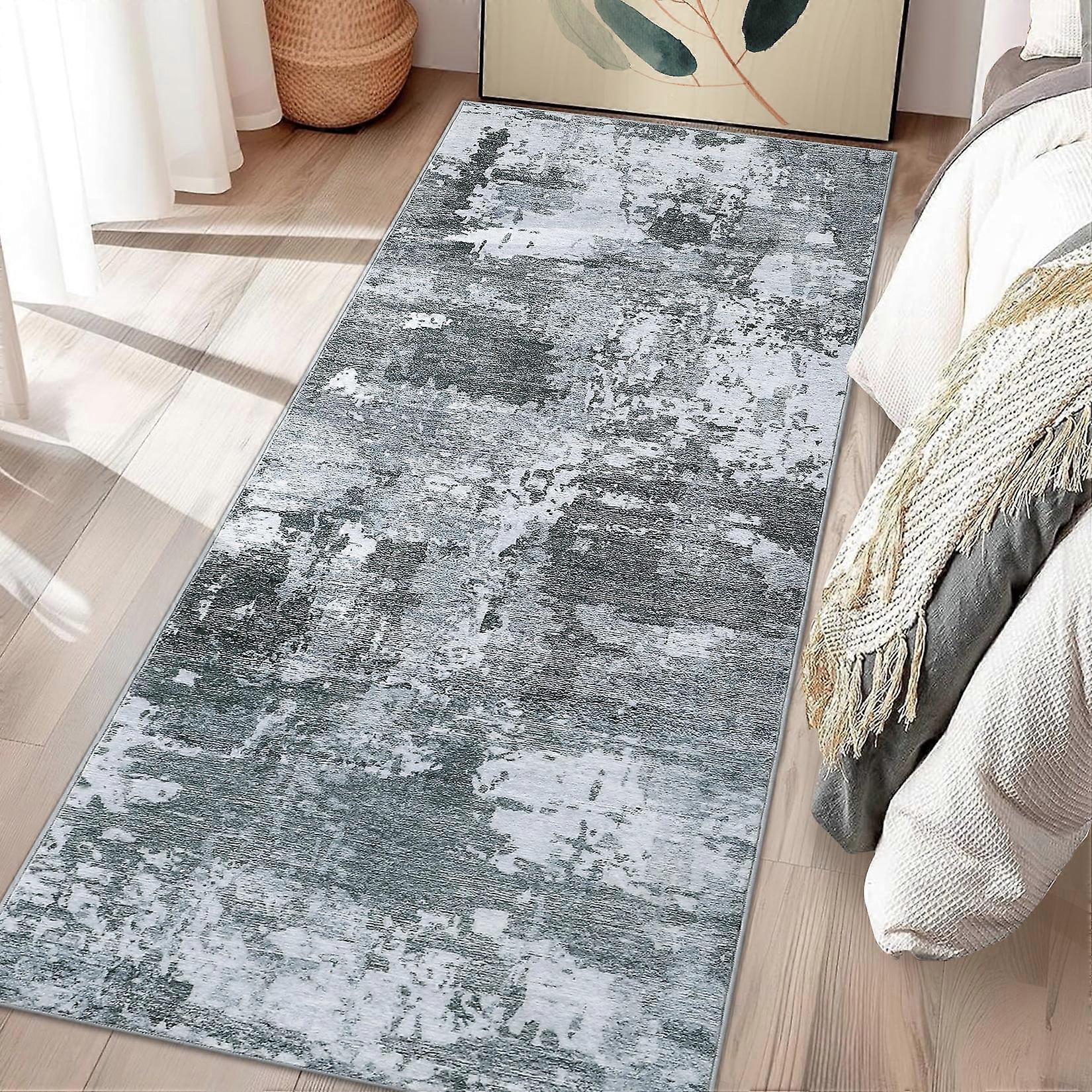 Haperlare Runner Rugs for Hallway Entryway Machine Washable Low Pile Abstract Laundry Runner Rug Modern Grey Rugs,2'x6'