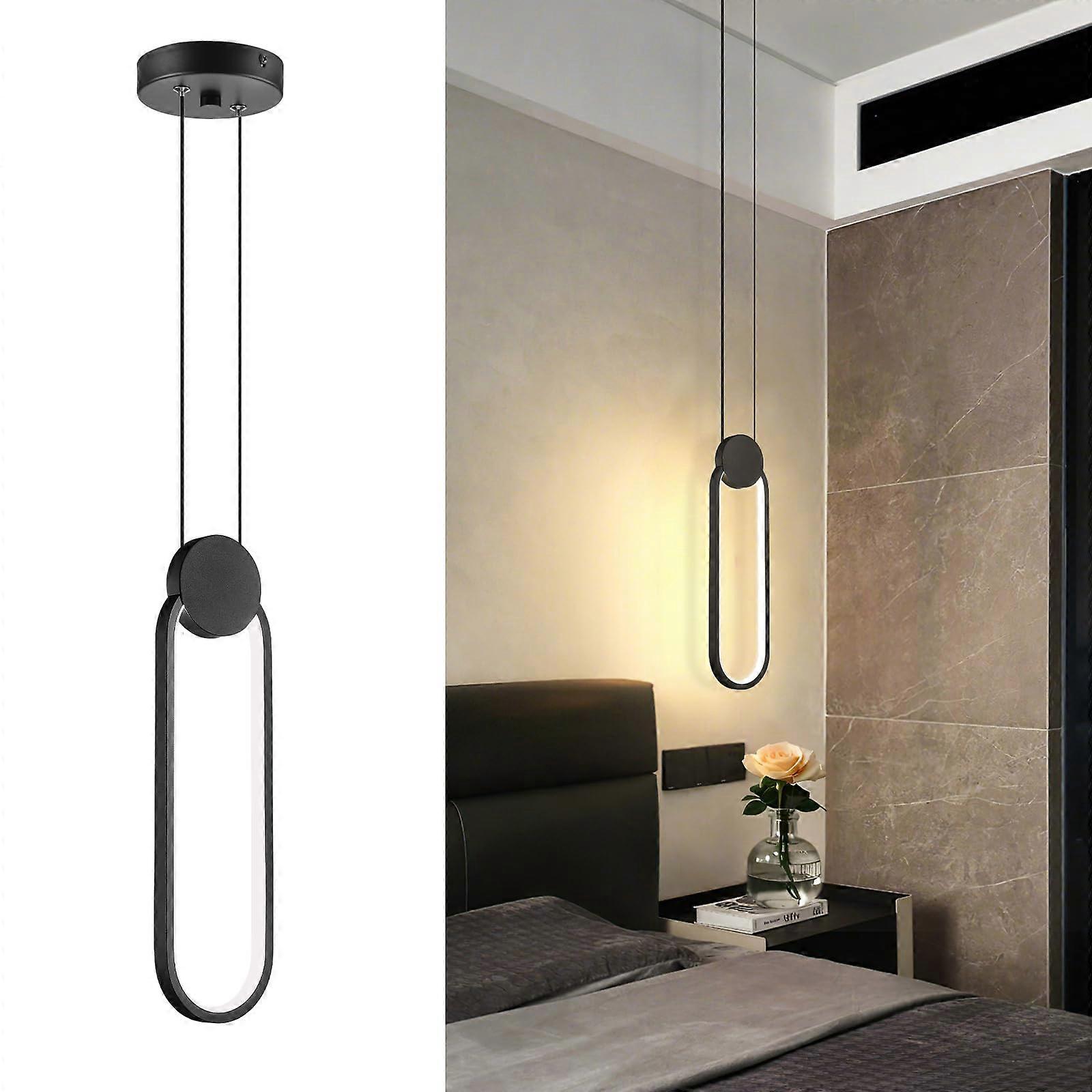 Modern Pendant Light 2 Pack Black Dimmable LED 3000K Adjustable Height Oval for Kitchen Island