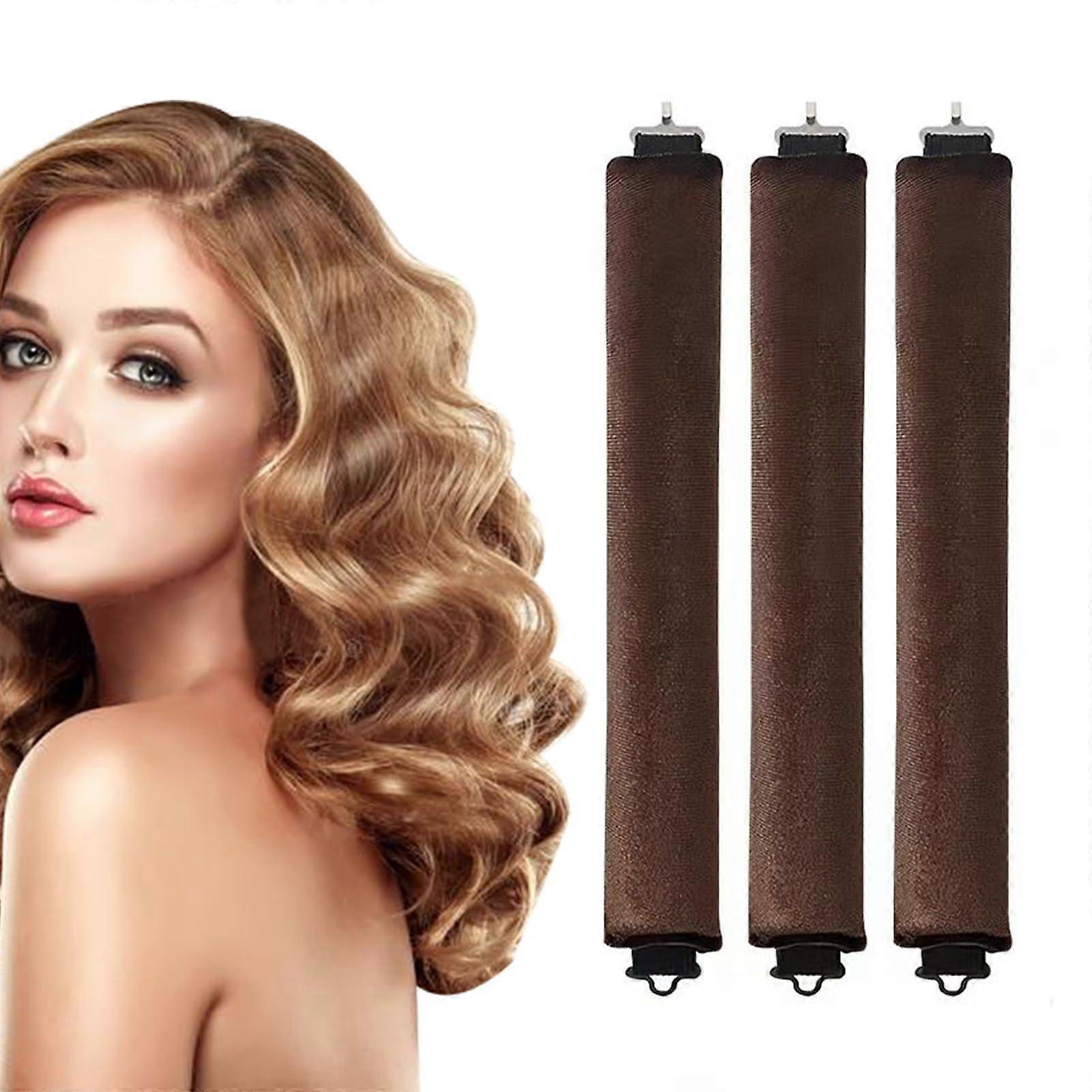 Heatless Hair Curlers Set of 3 with Hooks, Soft Velvet Overnight Rollers for Large Waves Brown