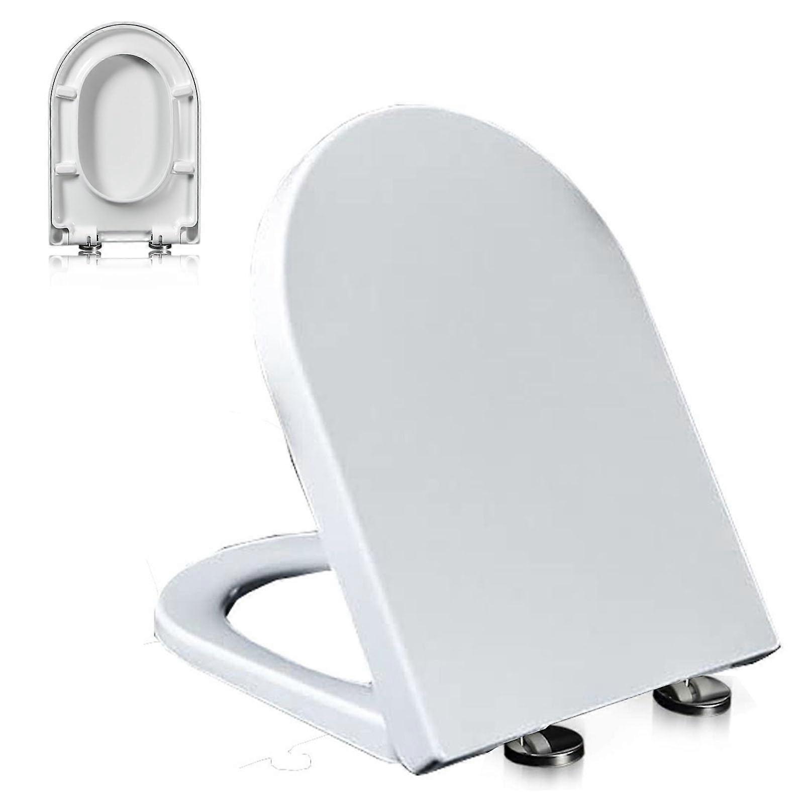 Soft Close DShape Toilet Seat with Quick Release, White PP,  Fix, 150KG Capacity, 16.5x13in