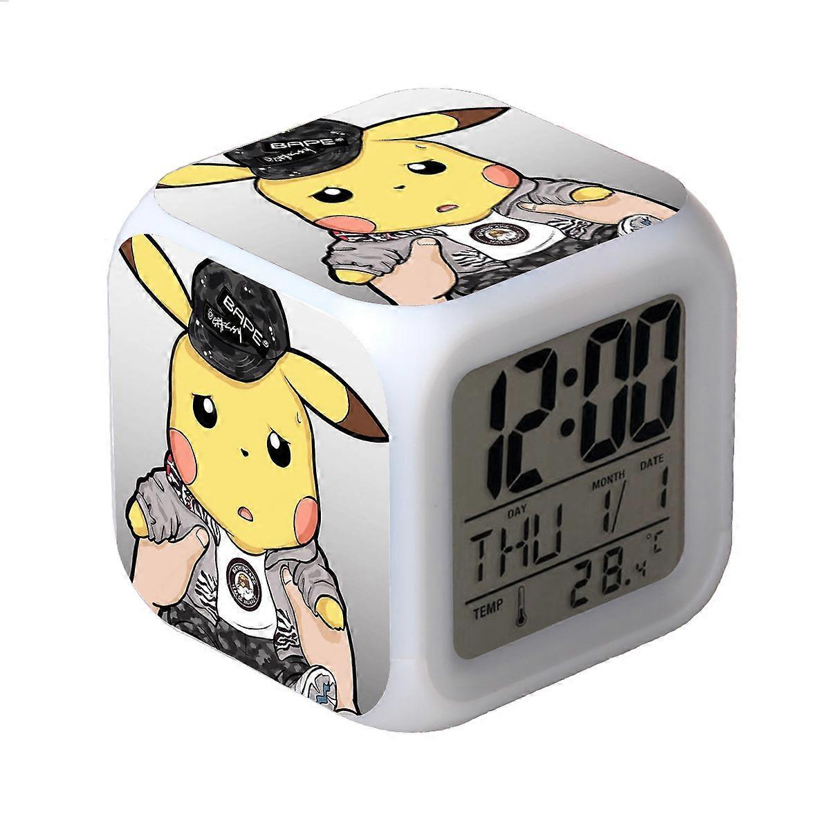 Pok��mon-themed seven-color changing LED alarm clock, anime cartoon character gift alarm clock.