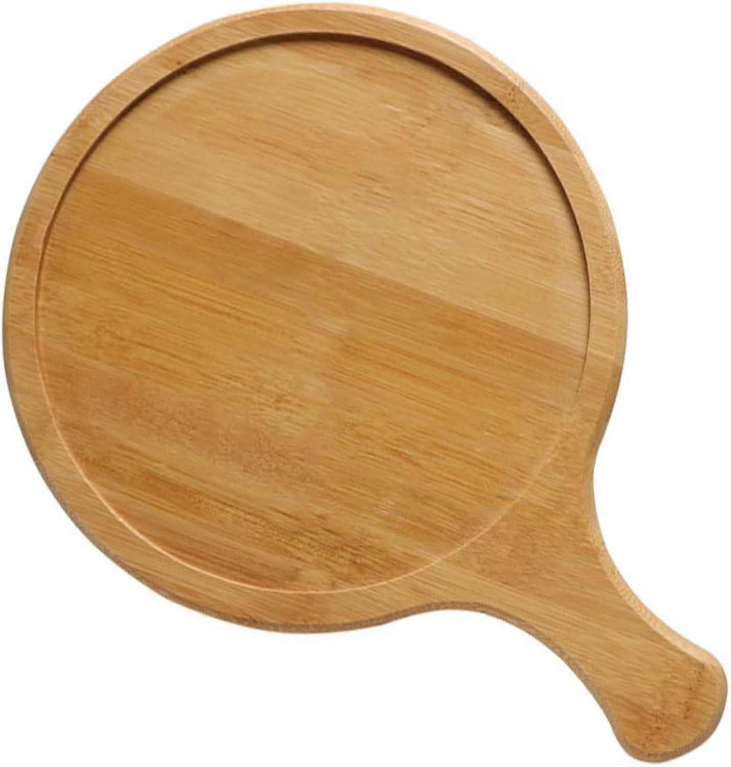 Bamboo Pizza Board 9 Inch with Ergonomic Handle, EcoFriendly Round Serving Tray for Baking