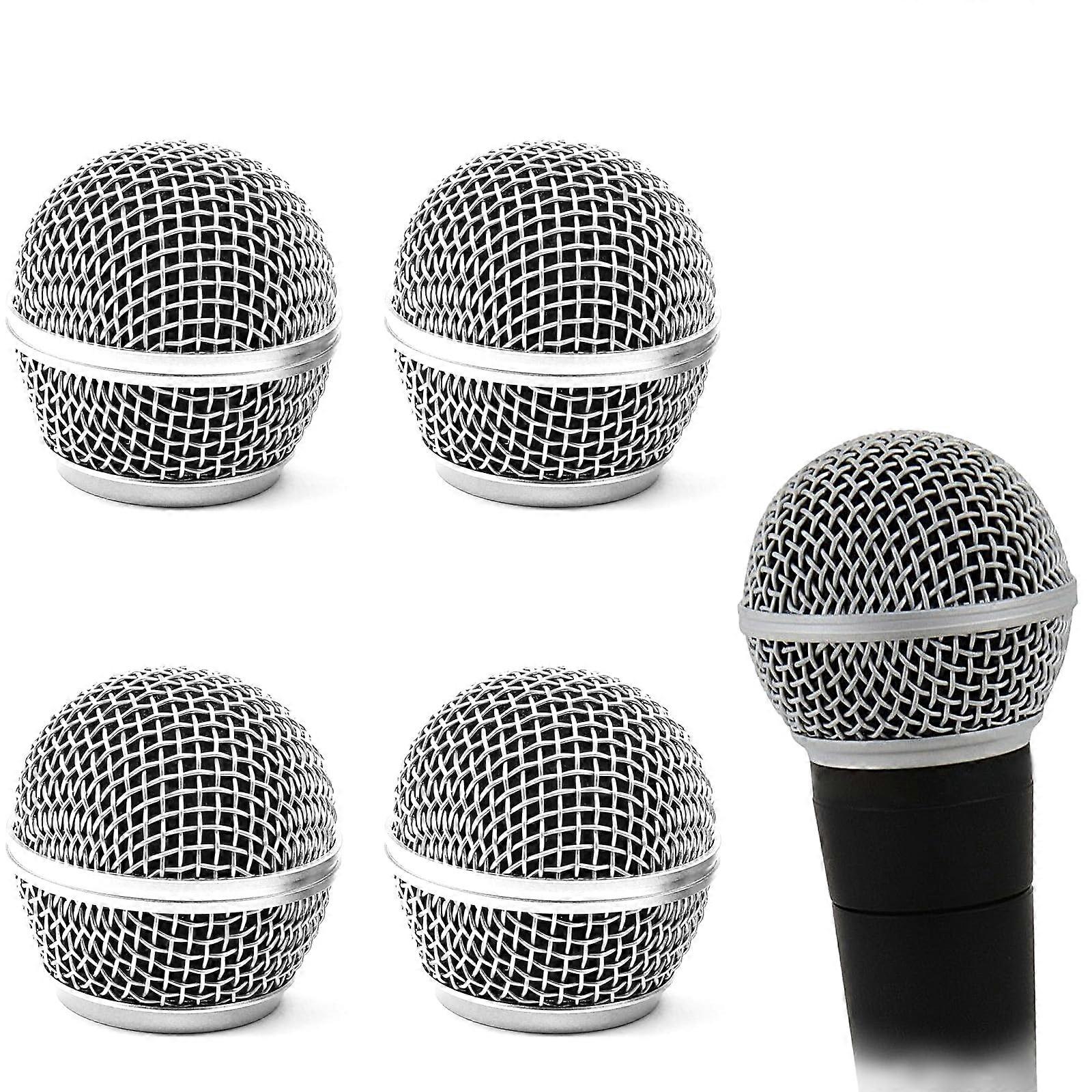 4 Pack Microphone Grille Replacement with Foam, Silver DentResistant Head Cover for SM58