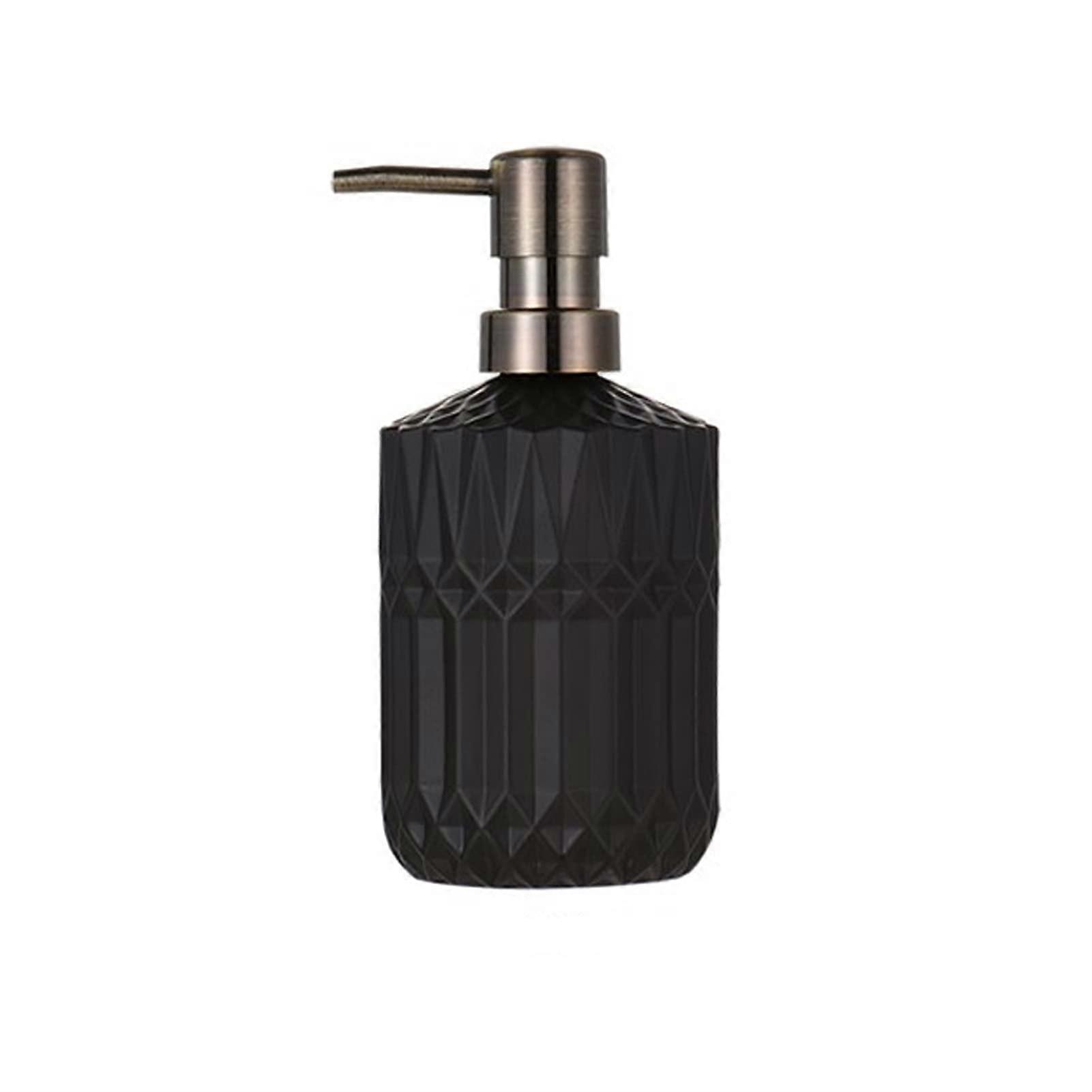 Glass Soap Dispenser 390ml Marble Pattern with Black Pump for Bathroom and Kitchen Use