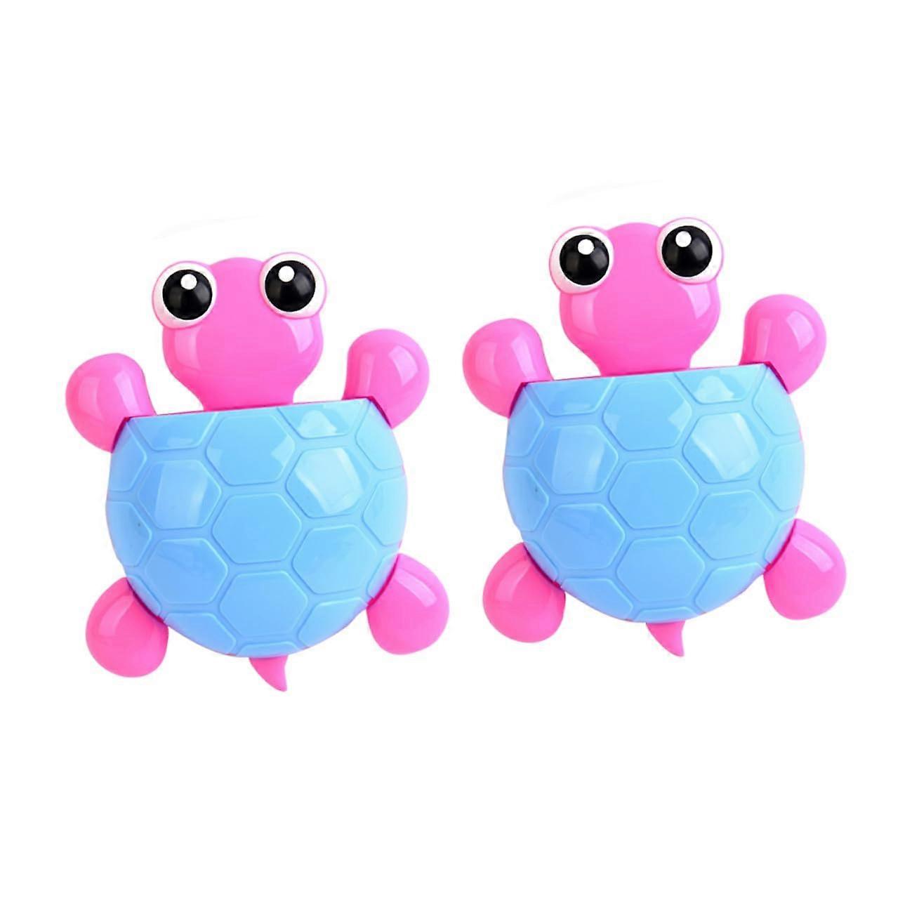2pcs Blue Turtle Toothbrush Holder with Suction Cup for Bathroom Wall Mounted Toothpaste Storage