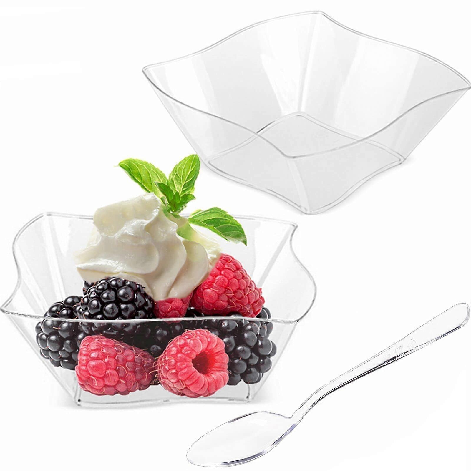 Plastic Dessert Cups with Spoons, 100PCS 5 oz Clear Mini Appetizer Cups for Parties Stackable