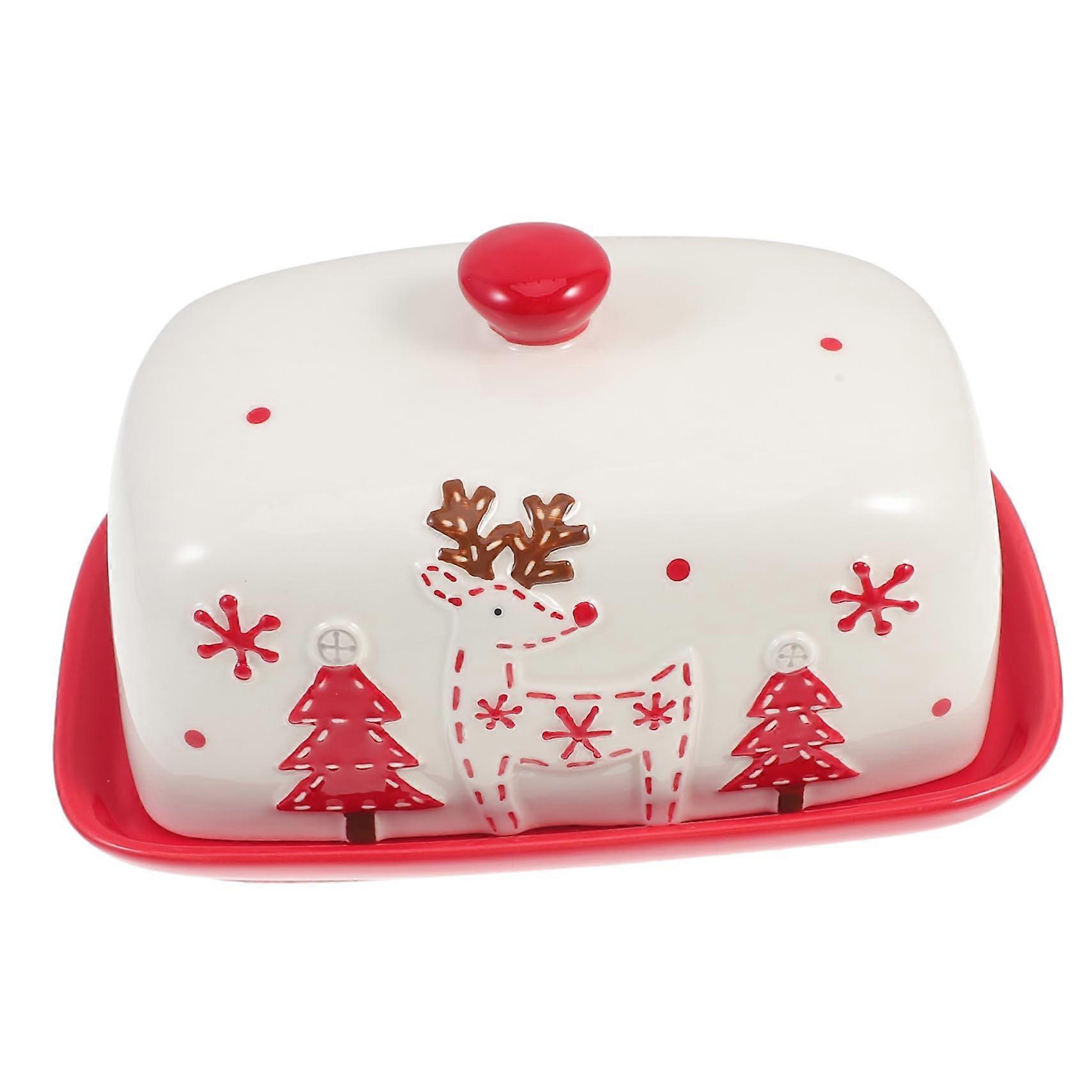 Christmas Ceramic Butter Dish with Lid, Elegant Kitchen Decor, MultiPurpose Cheese Storage