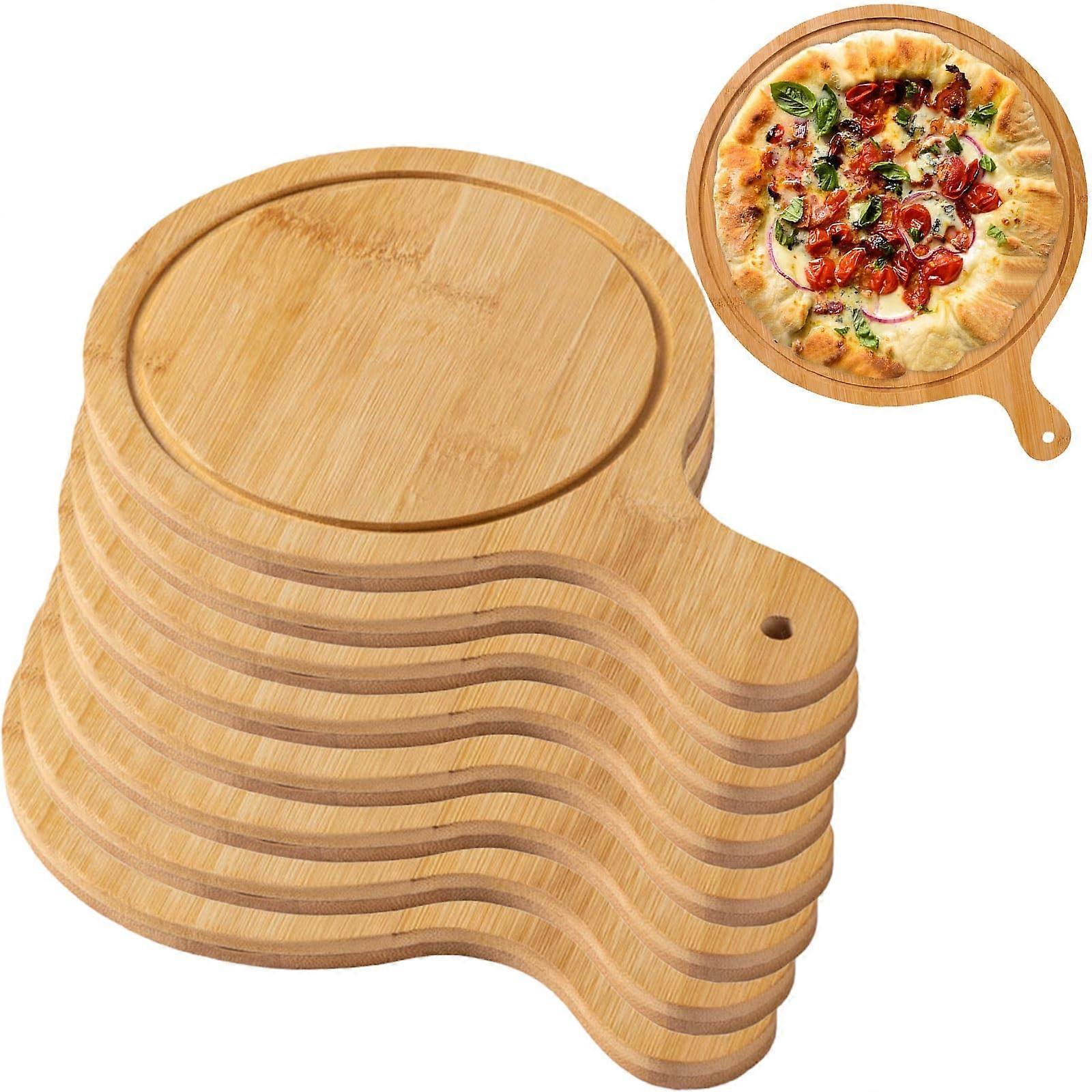 Pizza Serving Board 8 Pack Bamboo Paddle with Ergonomic Handle for Baking and Serving 13 Inch