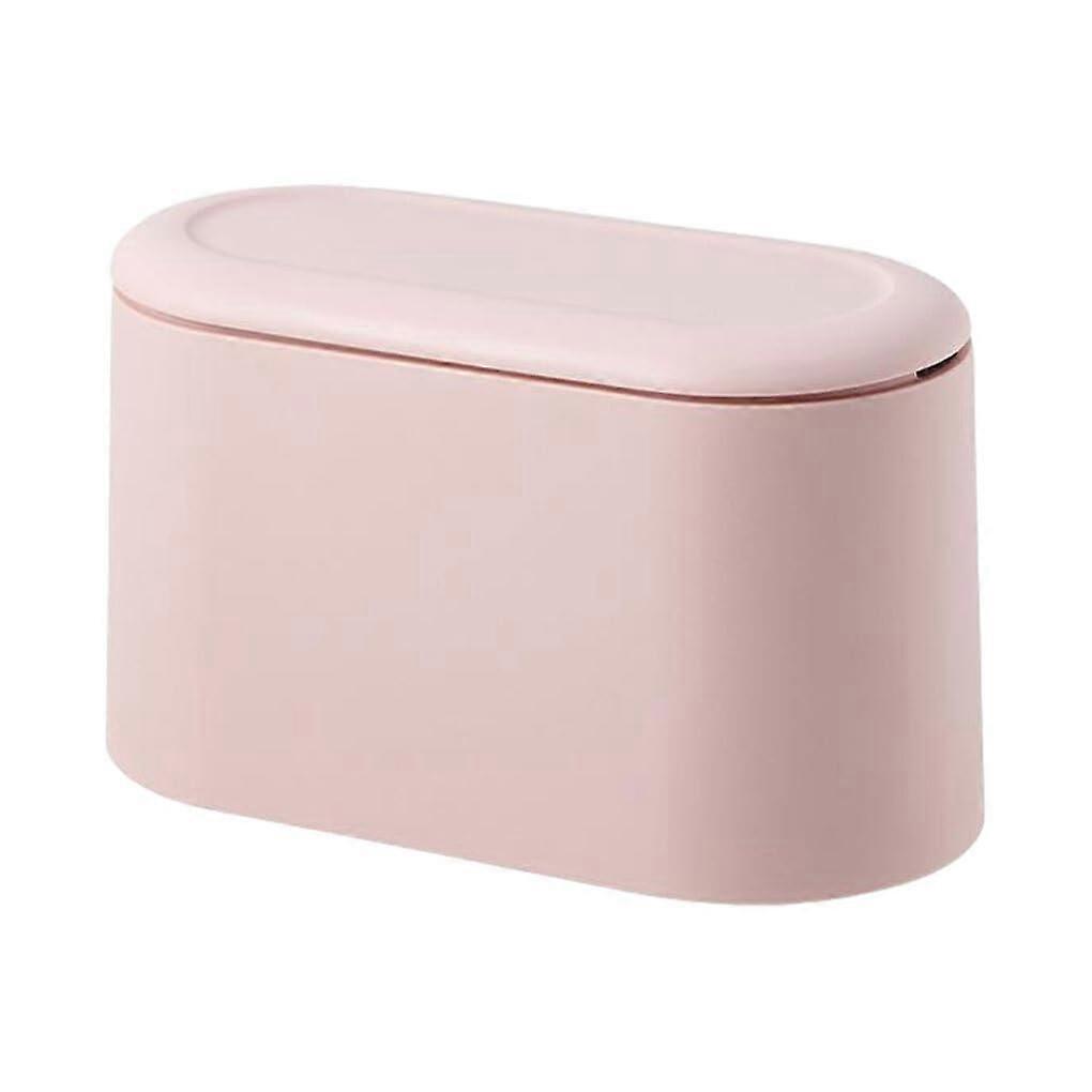 Pink Small Desktop Trash Can with Lid, Double Layer Odor Proof Office Desk Waste Bin