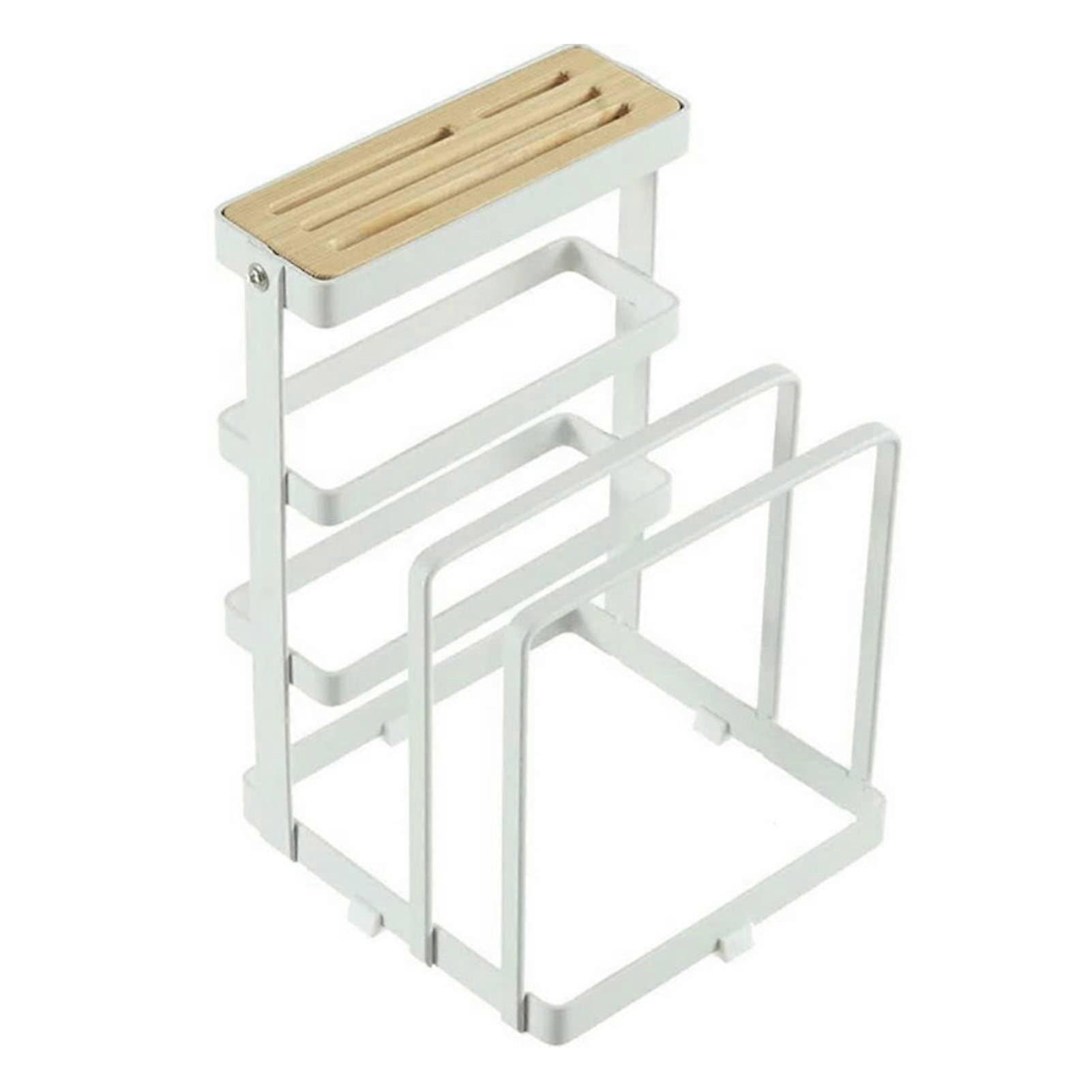 Kitchen Knife and Cutting Board Holder with Pan Lid Organizer, SpaceSaving Multifunctional Rack