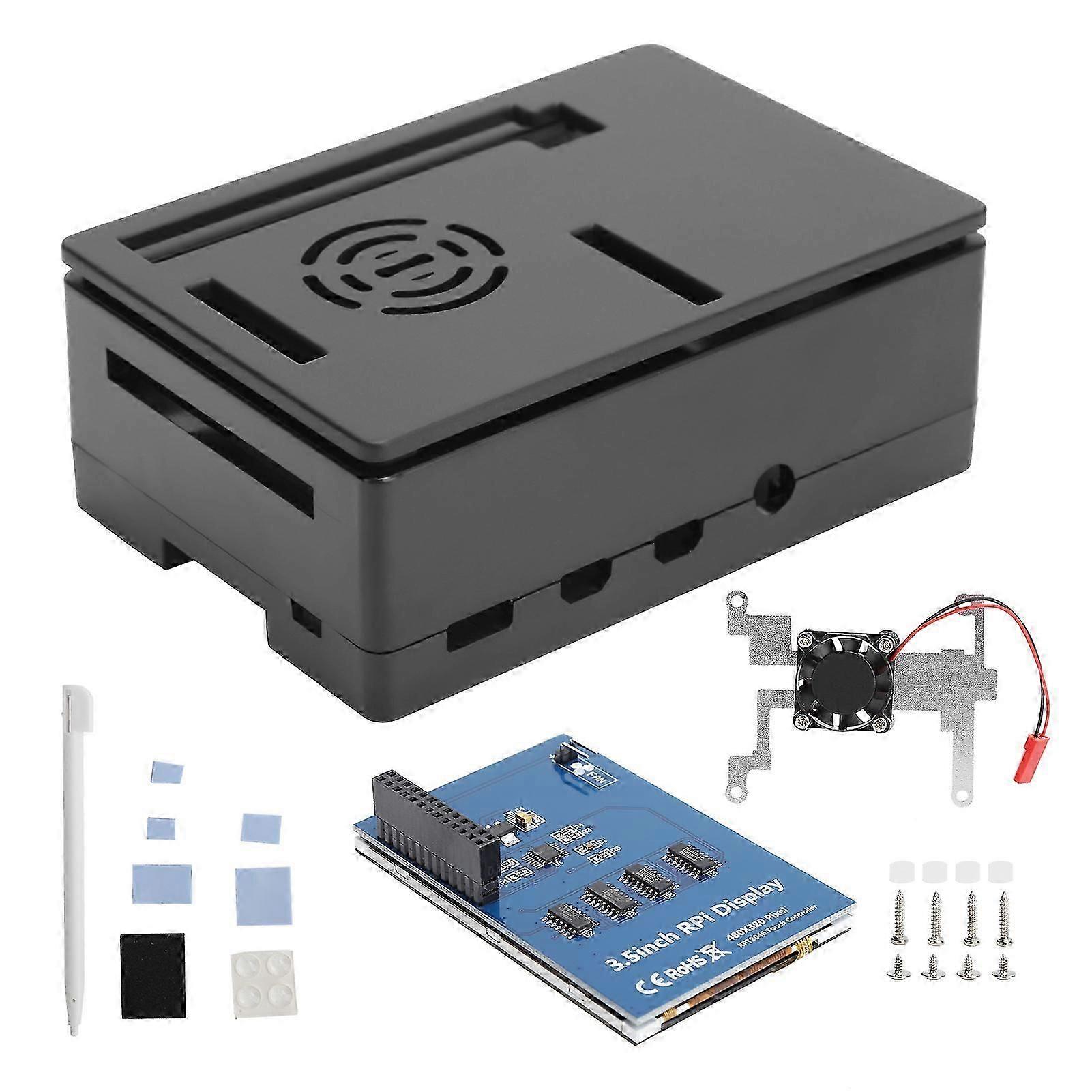 For Raspberry Pi 4B Case Shell Kit LCD 3.5in Touch Screen Stand Fan Computer Supplies