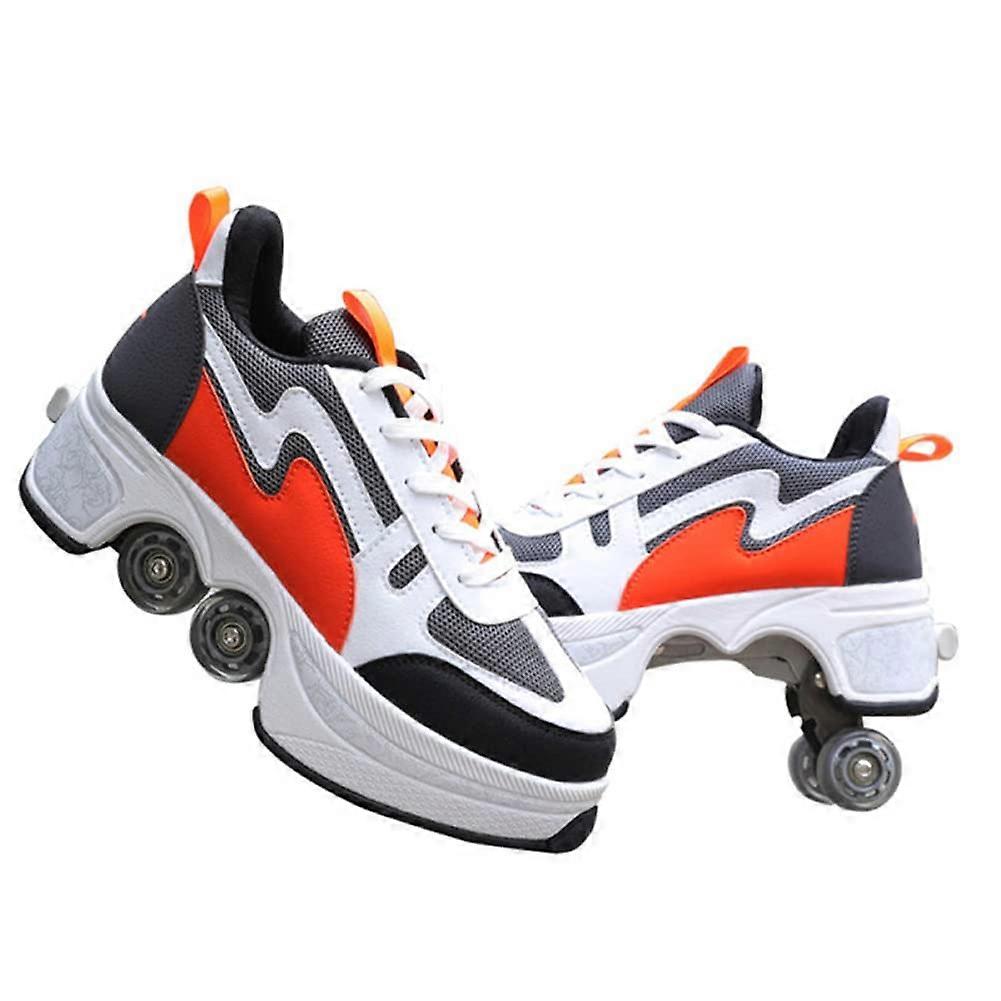 2 in 1 Convertible Roller Shoes with Invisible Wheels, Automatic Skating, Orange Size 40