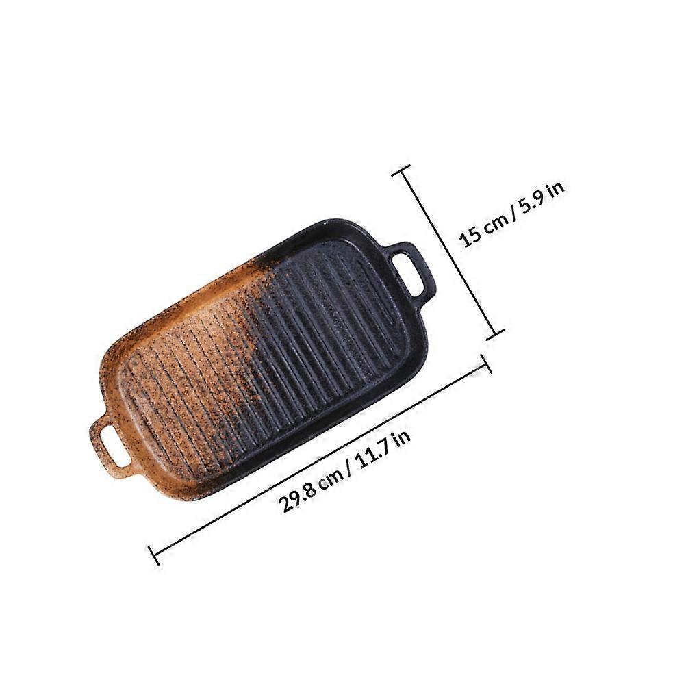 Black Ceramic Baking Plate Roasting Dish for Kitchen Use 1Pcs with Handles