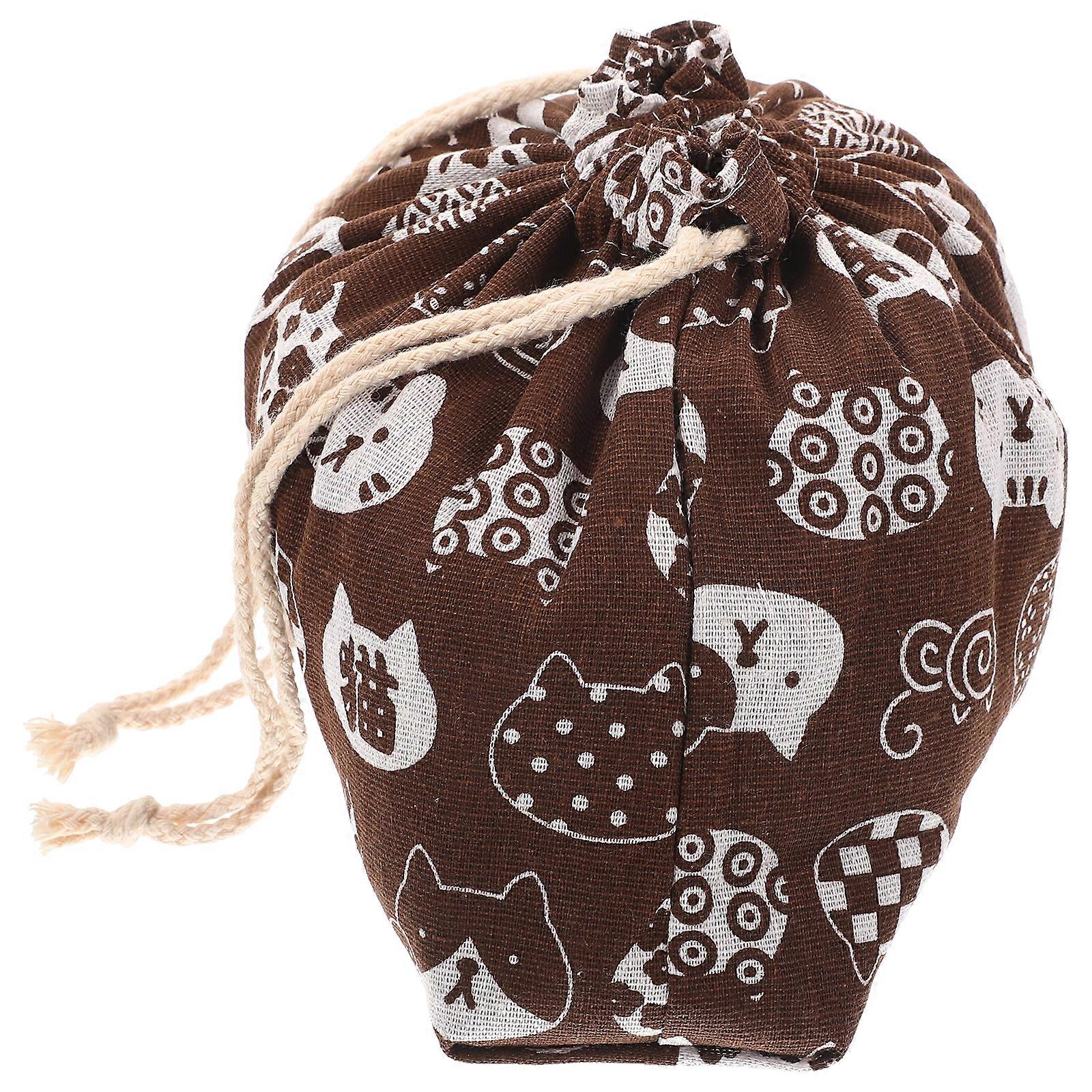 Cotton Linen Lunch Bag Drawstring Reusable Storage Bag