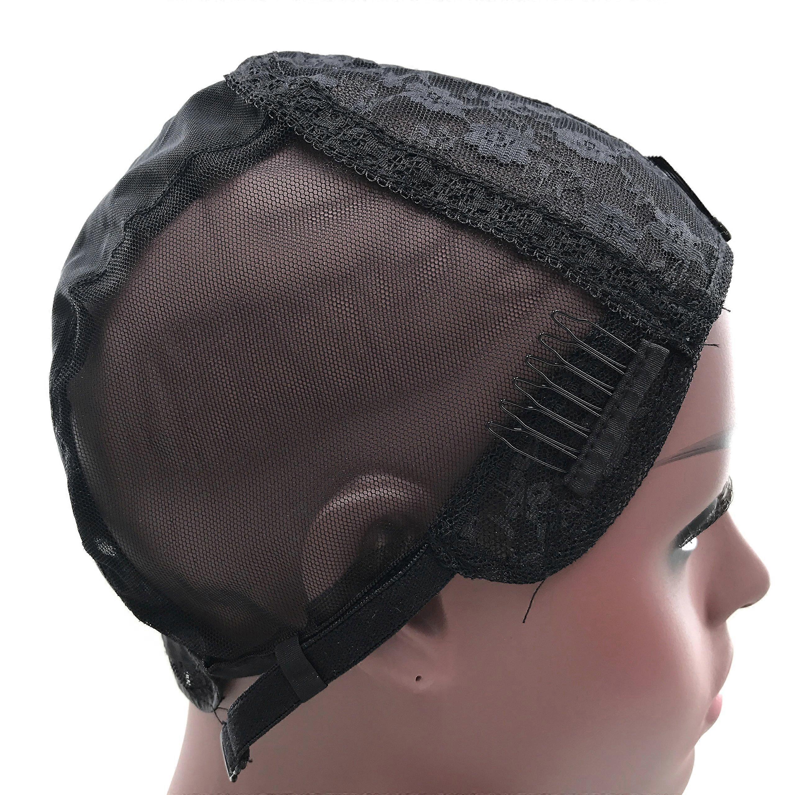 Wig Cap Large Black Double Lace Glueless Design with Adjustable Straps for Wig Making