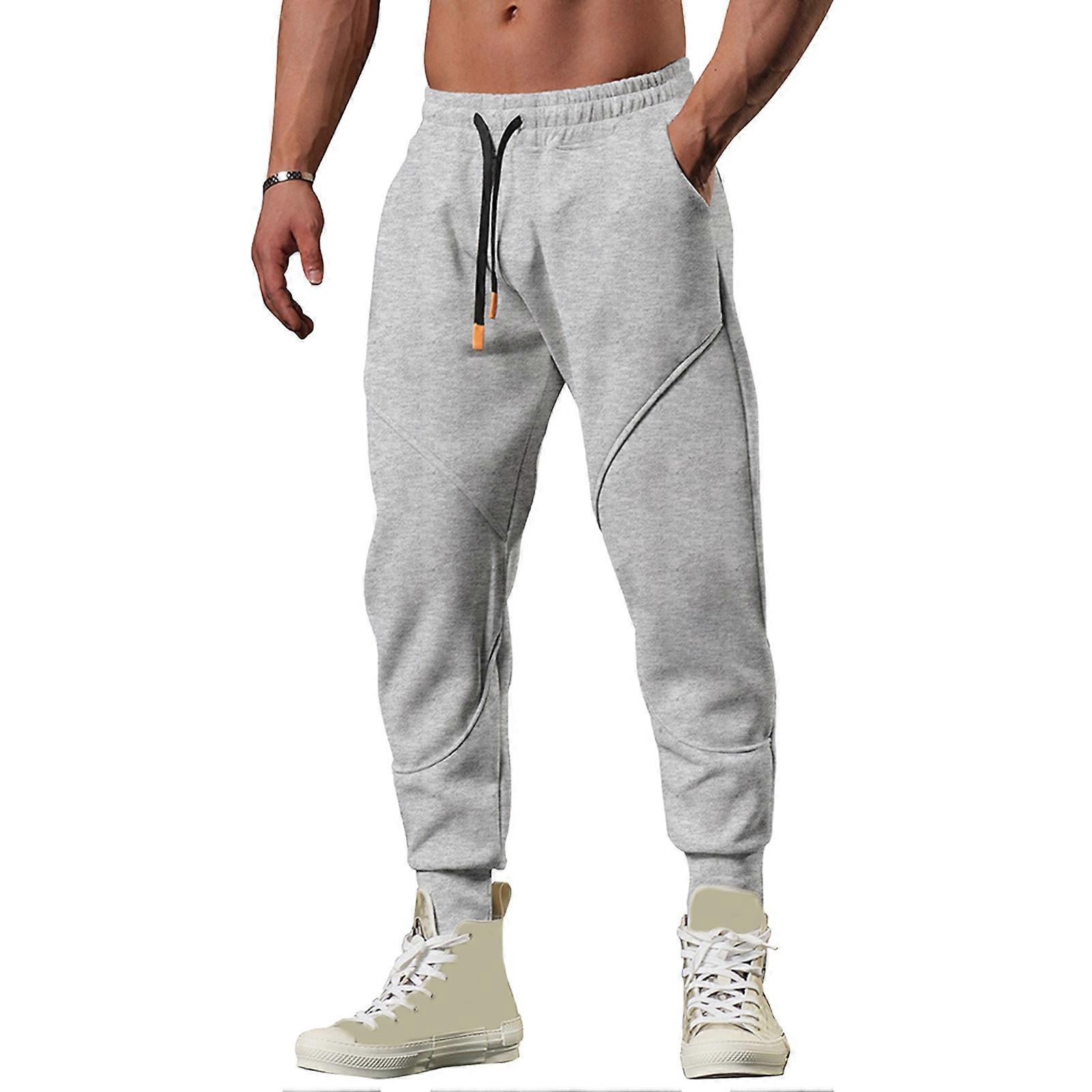 Spring Fall Men Pants Loose Drawstring Elastic Waist Pockets Ankle-banded Solid Color Patchwork