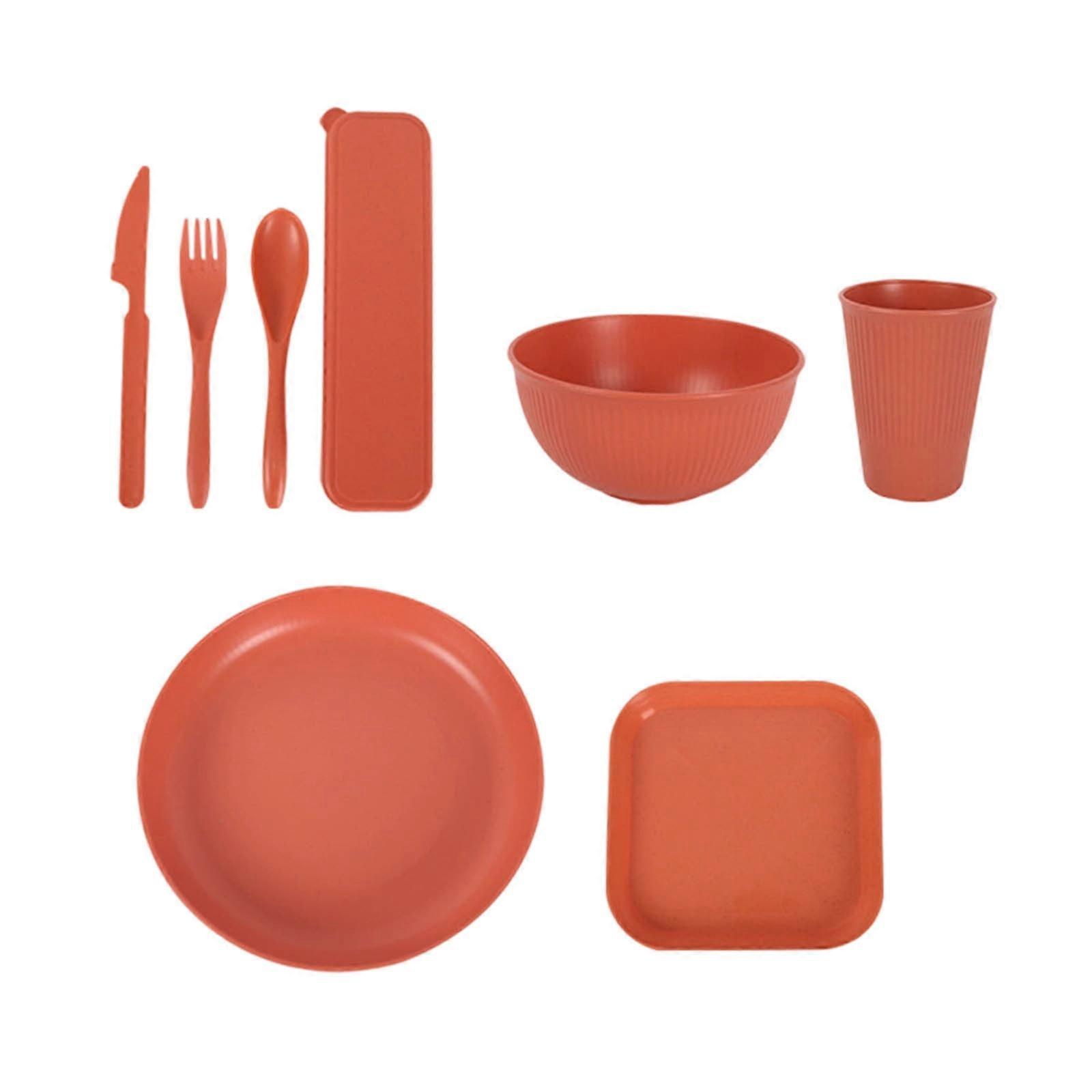 Plastic Plates 8 Pc Lightweight Round Plates Set Dinner Plates Portable Orange Stackable Plates