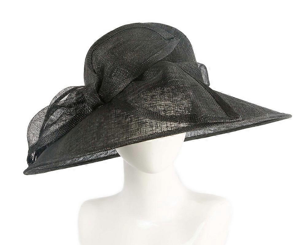 Large black sinamay hat with bow MA986B