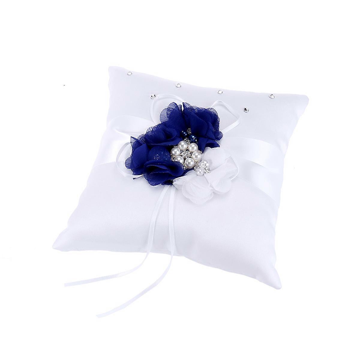 Coussin d'alliances décoré de fleurs, 1 pièce, bleu