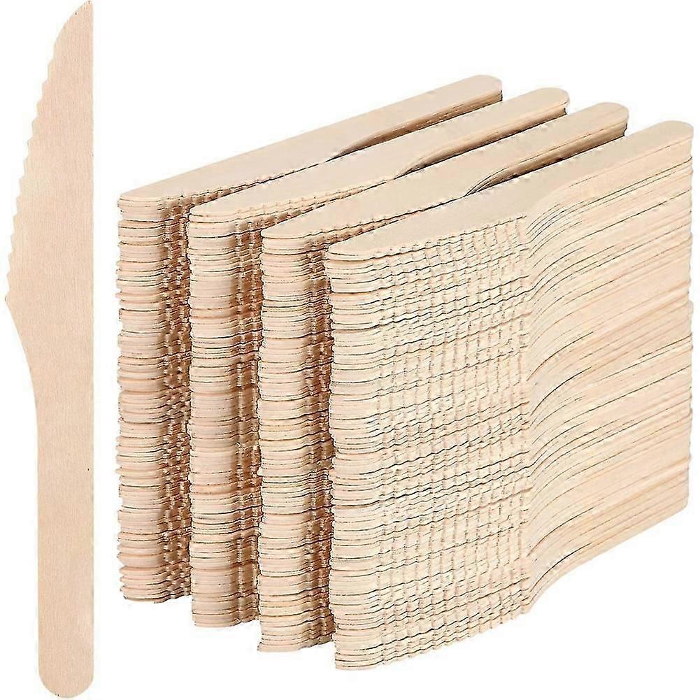 300 Pcs Disposable Wooden Knives Wooden Disposable Cutlery Utensils 6.5 Inch Length for Party Camping Traveling Family HF