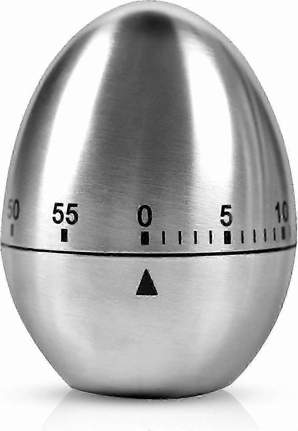 Stainless steel egg-shaped kitchen timer, mechanical cooking timer, precise timing.