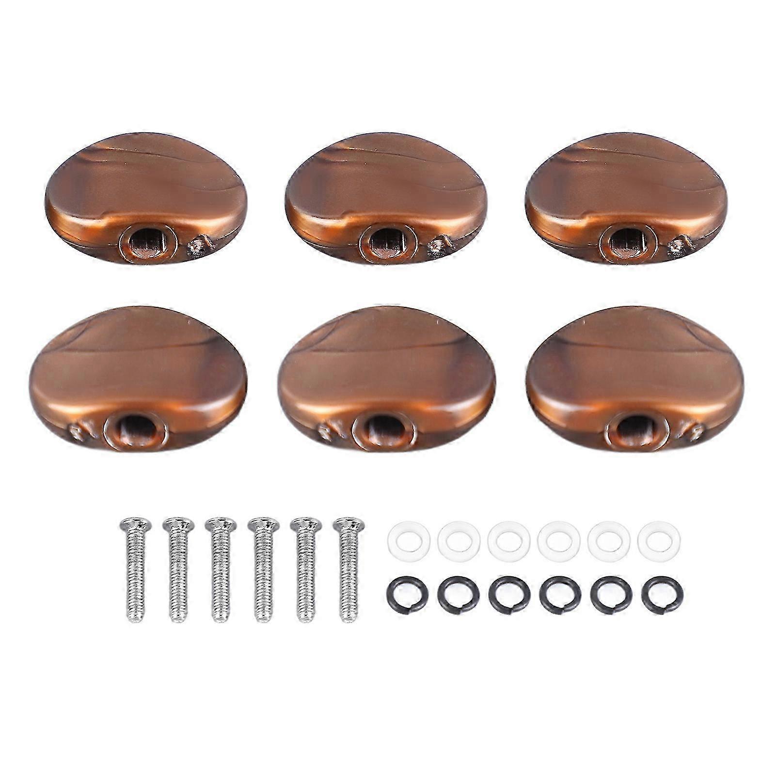 Set of 6 tuning knobs compatible with folk guitar strings, coffee color