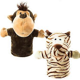 Animal Hand Puppets Set of 2 by BetterLine - Premium Quality, 9.5 Inches Soft Plush Hand Puppet for Kids- Perfect (Monkey and Tiger)