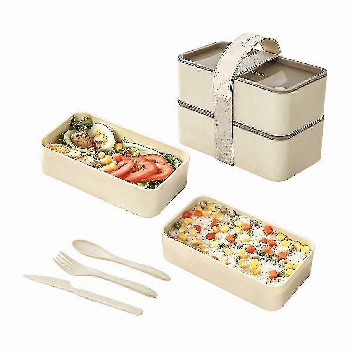 Double-Layer Microwave Safe Lunch Box with Tableware Set
