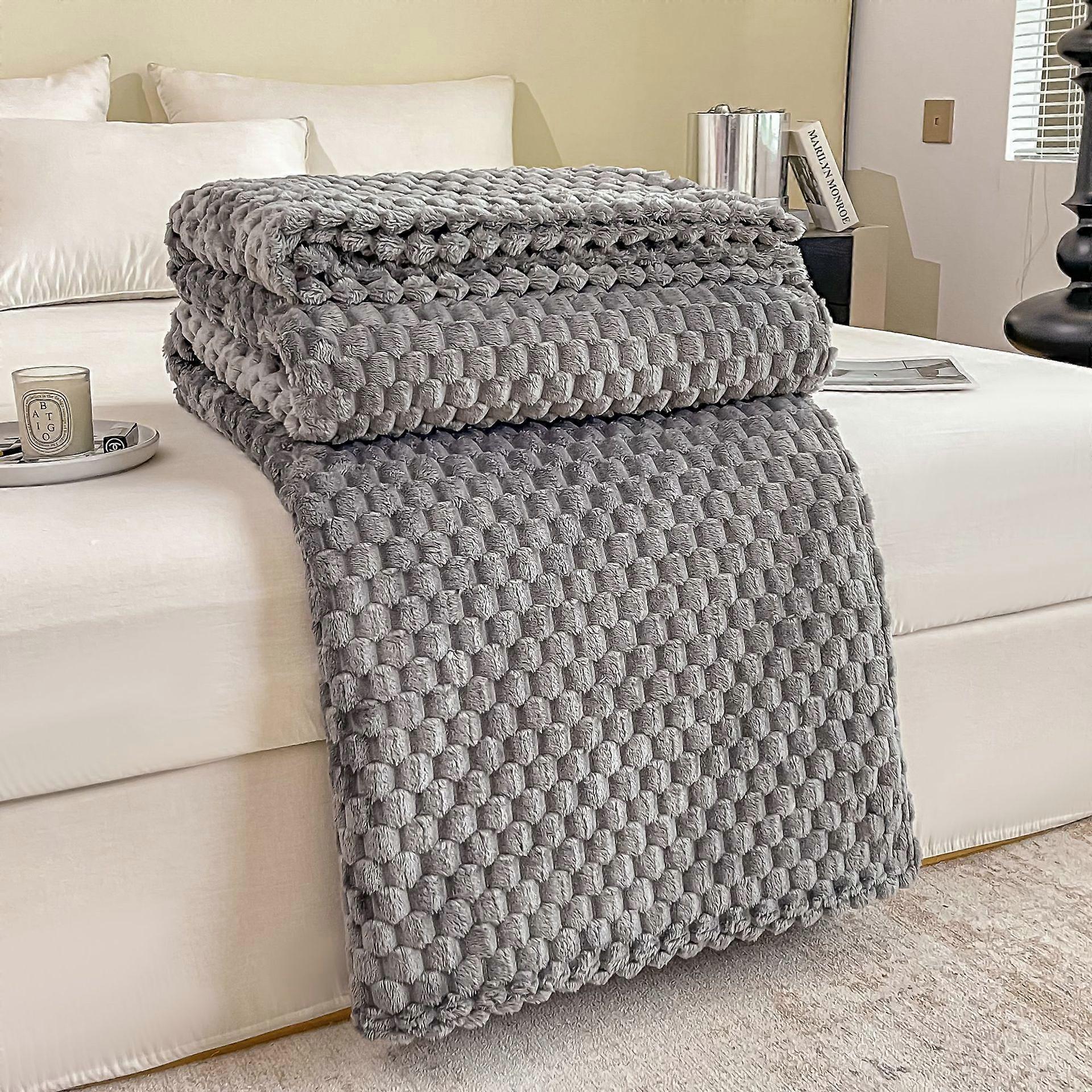 Plush plaid blanket for sofa 100x150gray