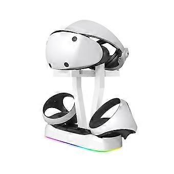 kompatibel med PS VR2-opladestation med farverigt RGB-lys og headsetholder, opladning af VR-spilcontroller