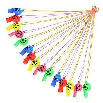 24pcs Plastic Whistles with Lanyard Soccer Pattern Whistle Training Sports Whistle