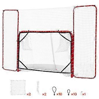 But de hockey avec filet et cibles, but de hockey de rue en acier de 3 x 1,8 m, équipement d'entraînement léger professionnel, blanc/rouge