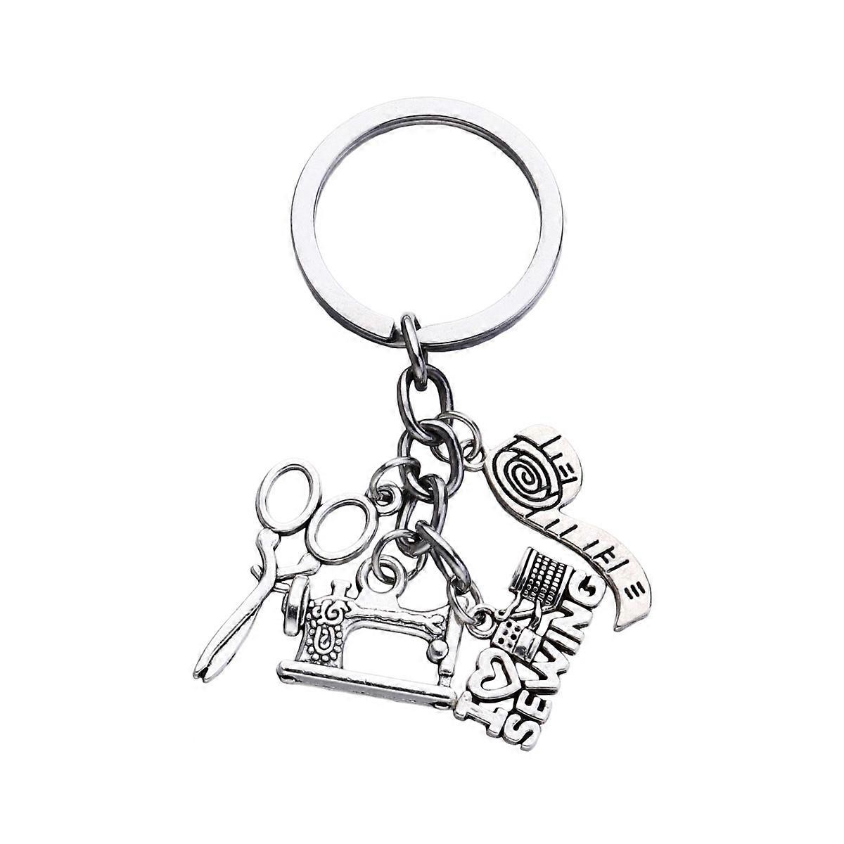 Metal Creative Sewing Machine Keychains Key Rings Silver