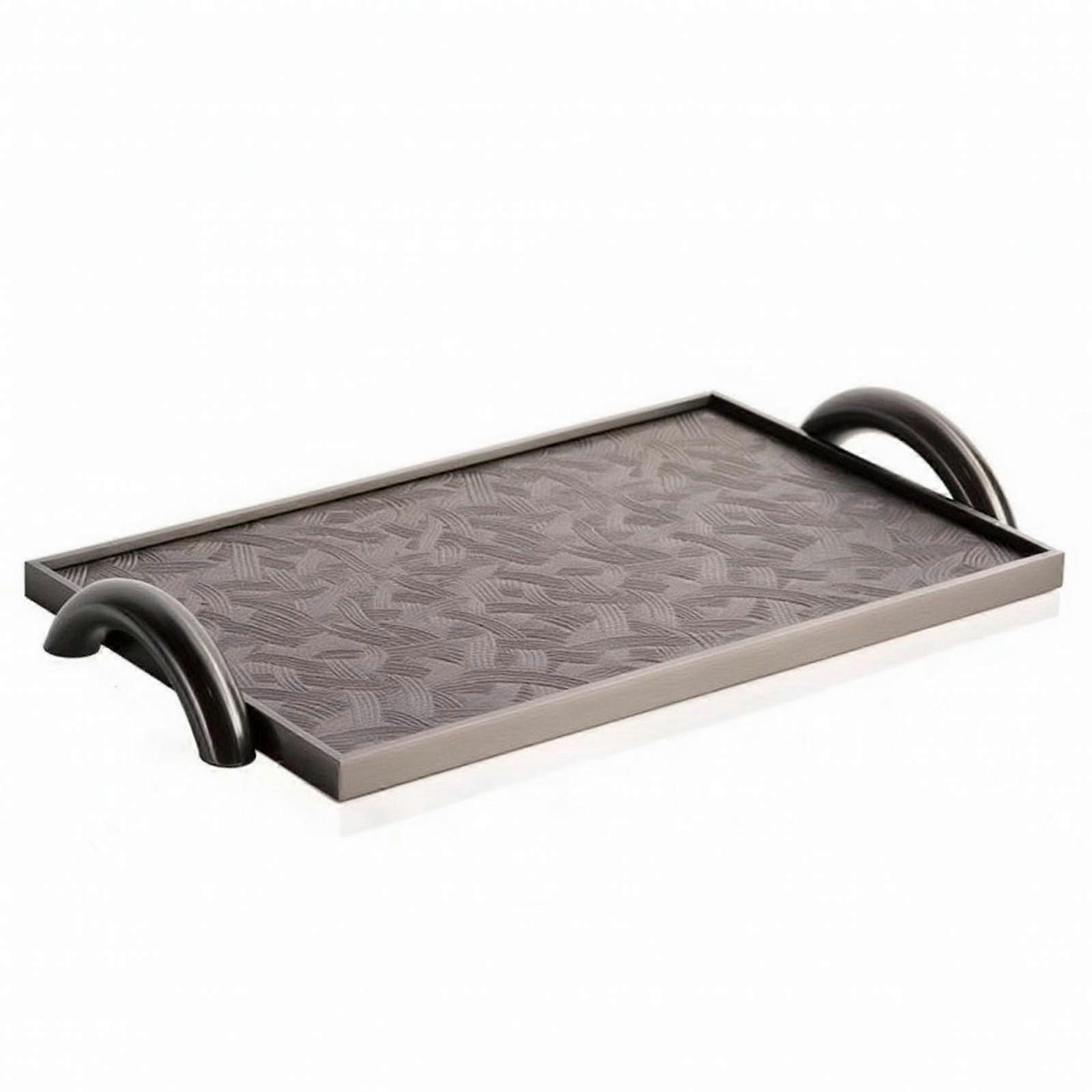 Leather Tray with Metal Frame Decorative Rectangular Tray with Handles Elegant