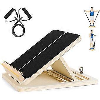 Professional Slant Board, Wood Calf Stretcher SLant Board, Adjustable Ankle Incline Board with Bonus Stretch Resistance Tube