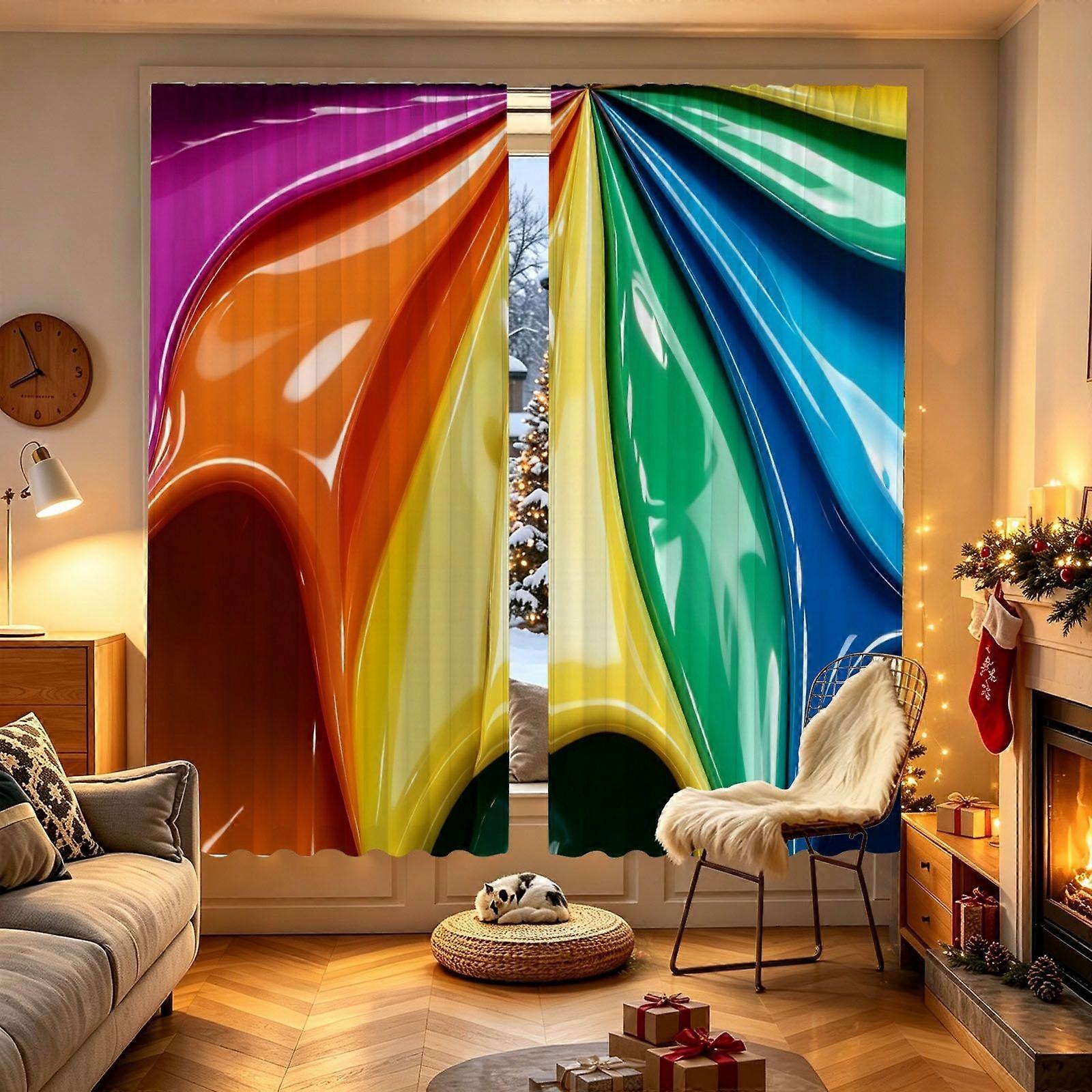 Curtain with rainbow fluid art Print