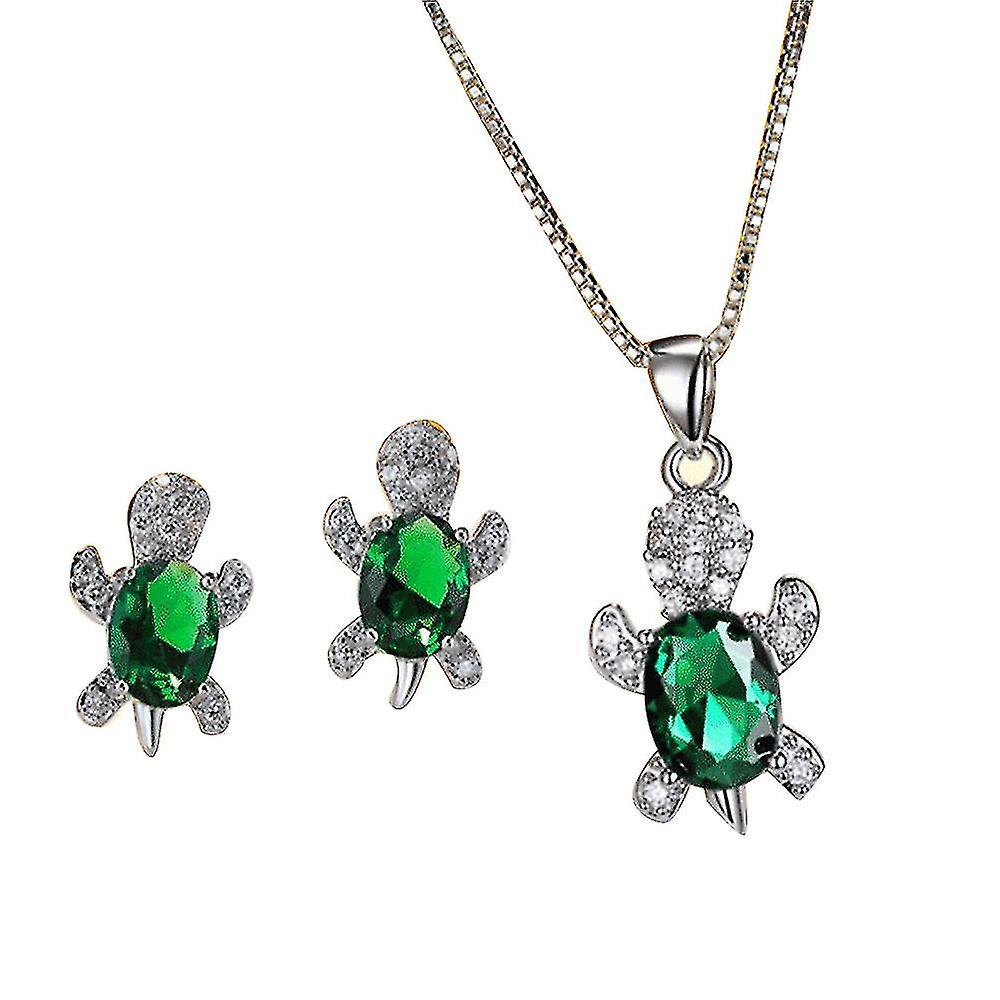 Mignon Tortue Cristal Pendentif Collier Boucles d'Oreilles Bijoux Set Pour Femmes Filles Cadeau Saint-Valentin