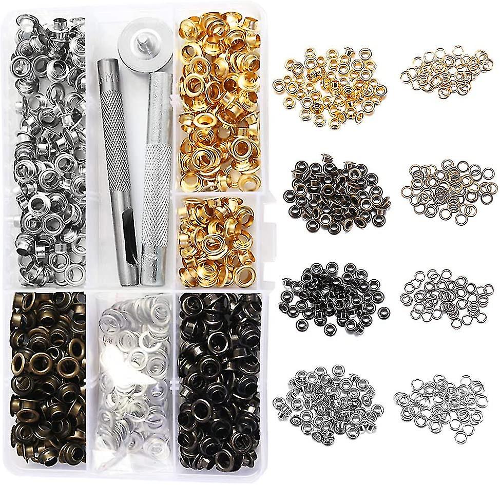 400 قطعة 5 مم الثقوب أزرار معدنية 4 ألوان الحلقات الثقوب مع 3 أدوات التثبيت الحرفية إصلاح الثقوب للجلود سكرابوكينغ أحذية الملابس Sewin