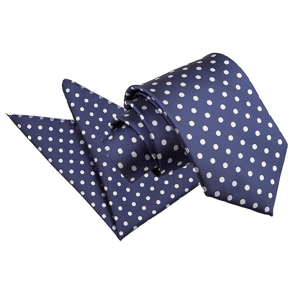 Navy Blue Polka Dot Classic Tie and Pocket Square Set