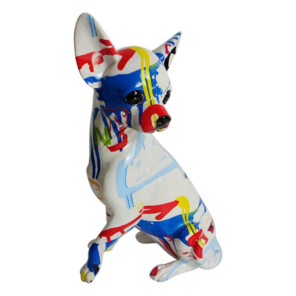 Colorful Dog Statue Animal Figurine Art Crafts Home Decor White Chihuahua