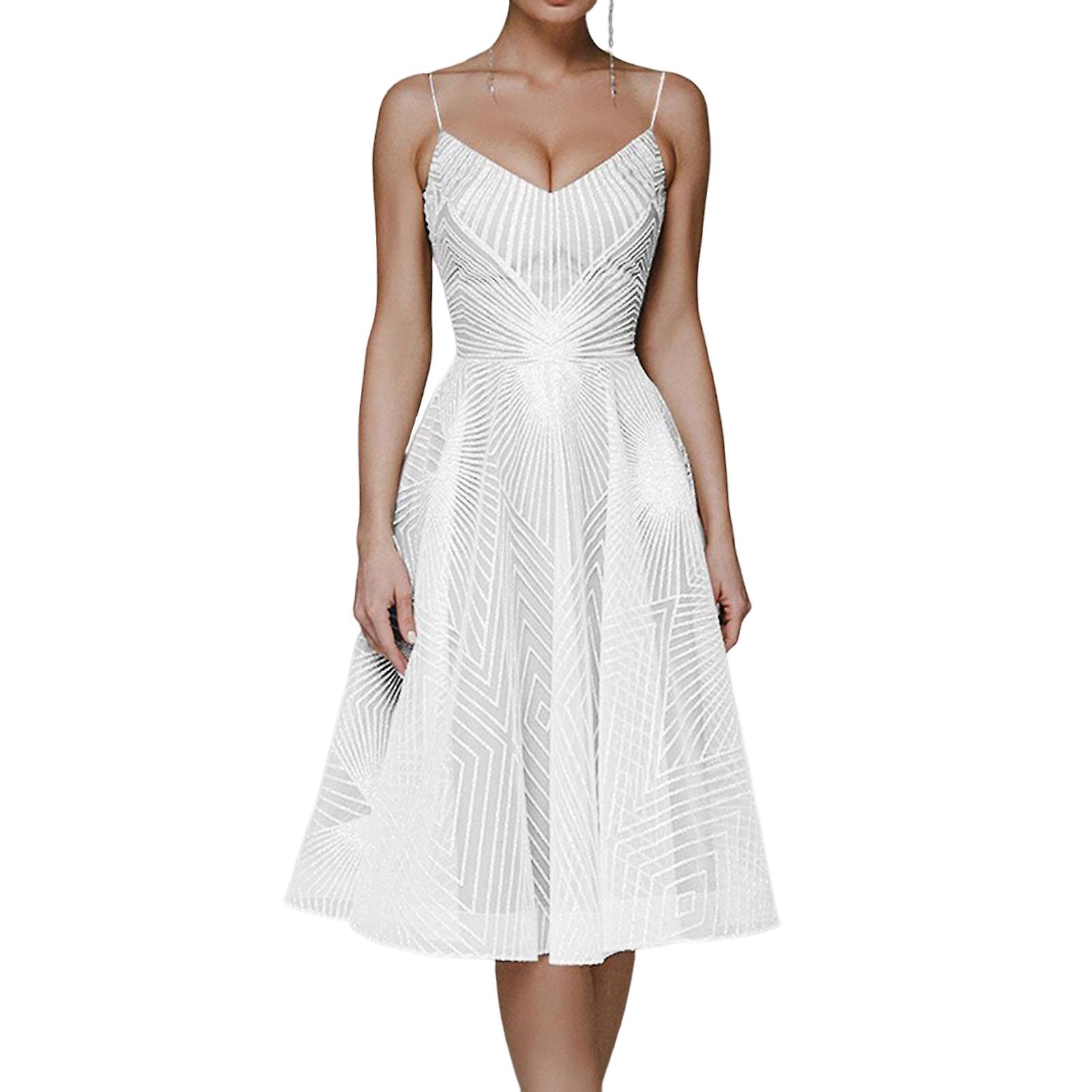 Kadın Seksi Jartiyer İşlemeli Elbise Düz Renk Zarif Diz Boyu Elbise