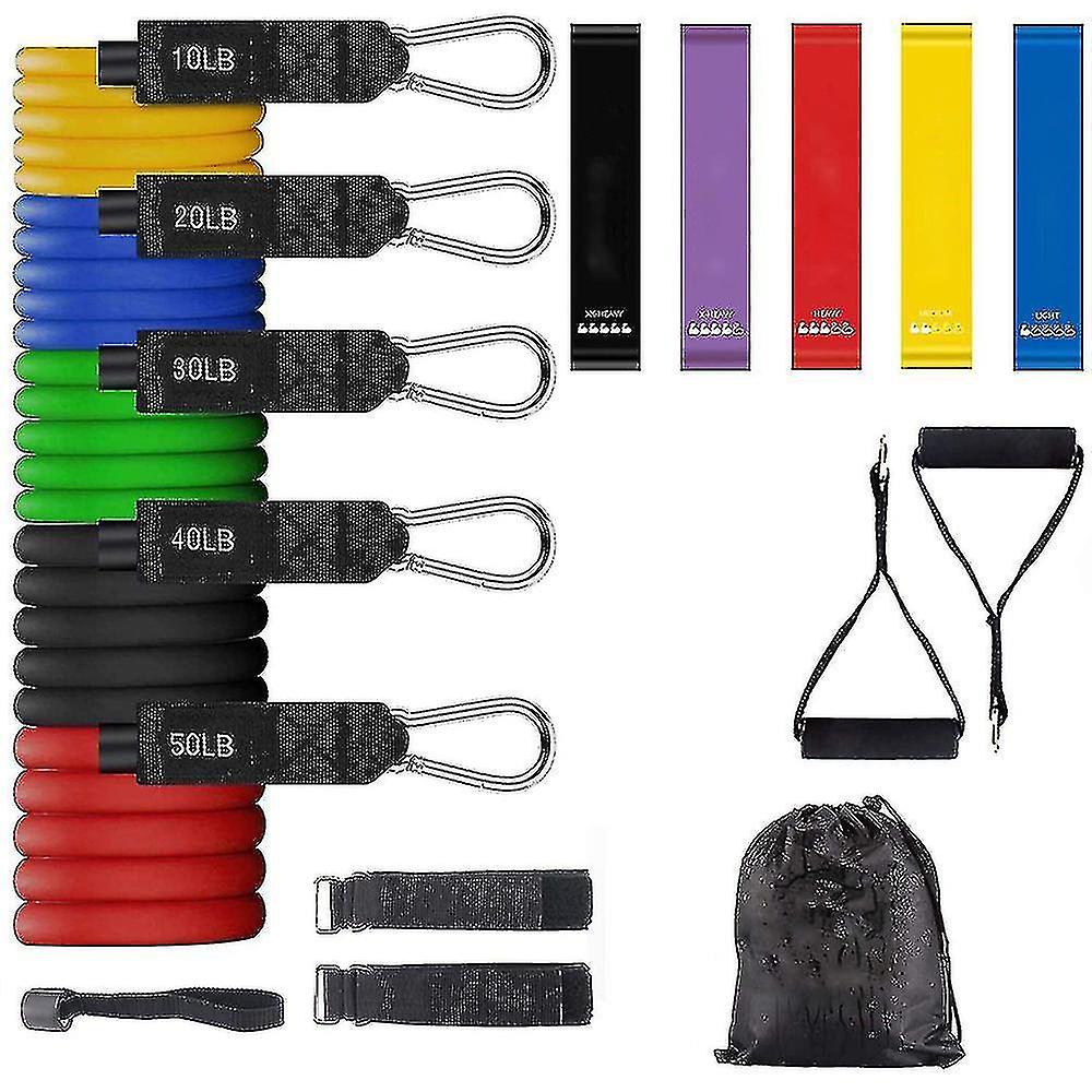 Resistance Bands Set (16pcs), Exercise Bands With Door Anchor, Handheld, Stackable Up To 150 Lbs, Le