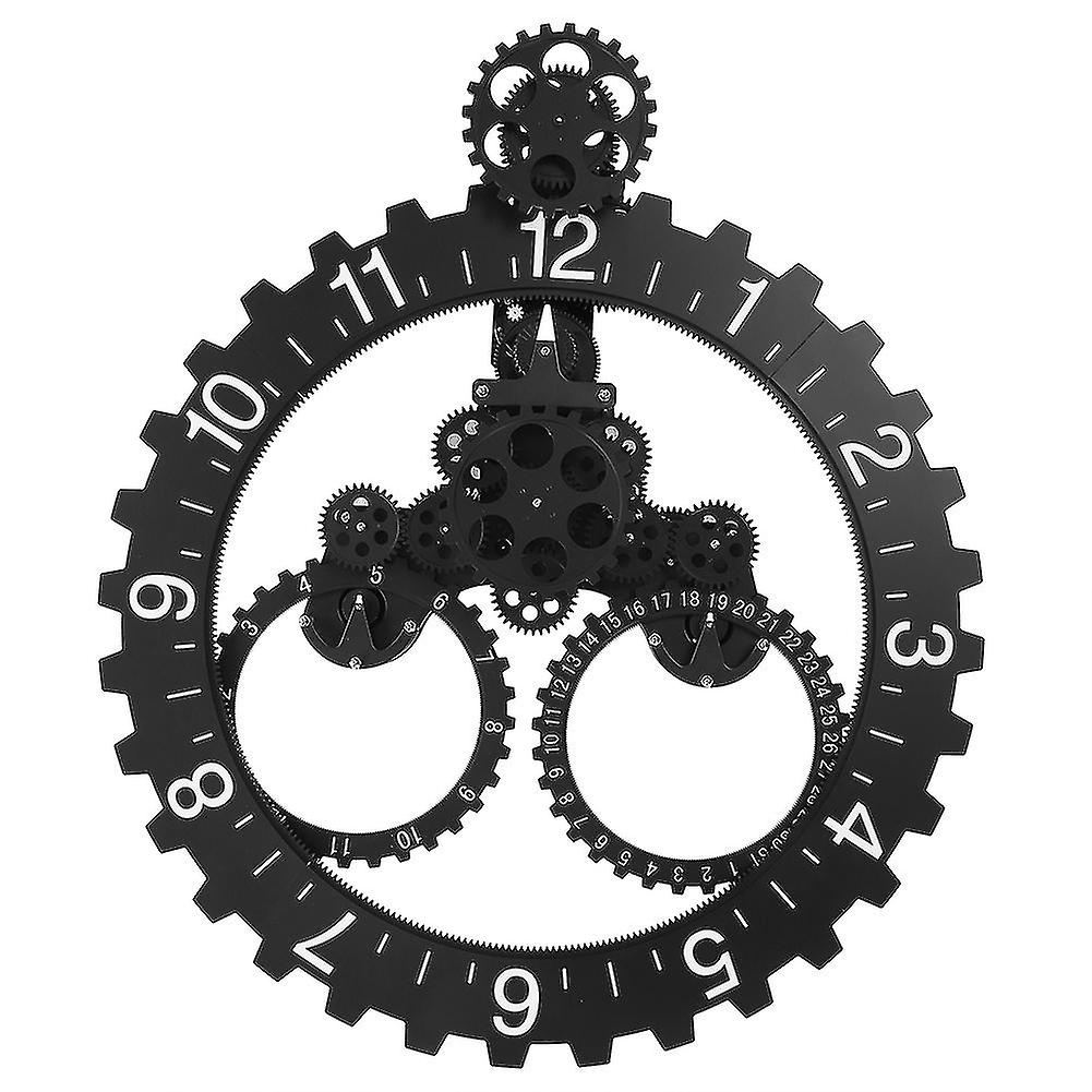 3D Modern Large Wall Art Rotary Gear Clock Mechanical Calendar Wheel Black