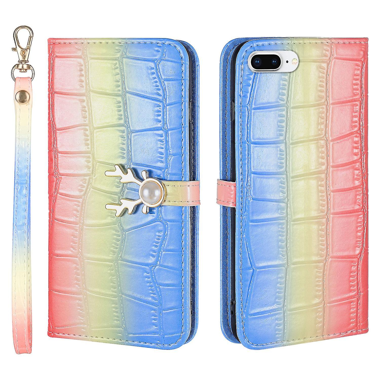 Elch Muster Handyhülle für Iphone 7 Plus 8 Plus mit Kartenhalter, Lanyard, Pu-Ledermaterial, Brieftaschenfunktion, Ecksturzschutz