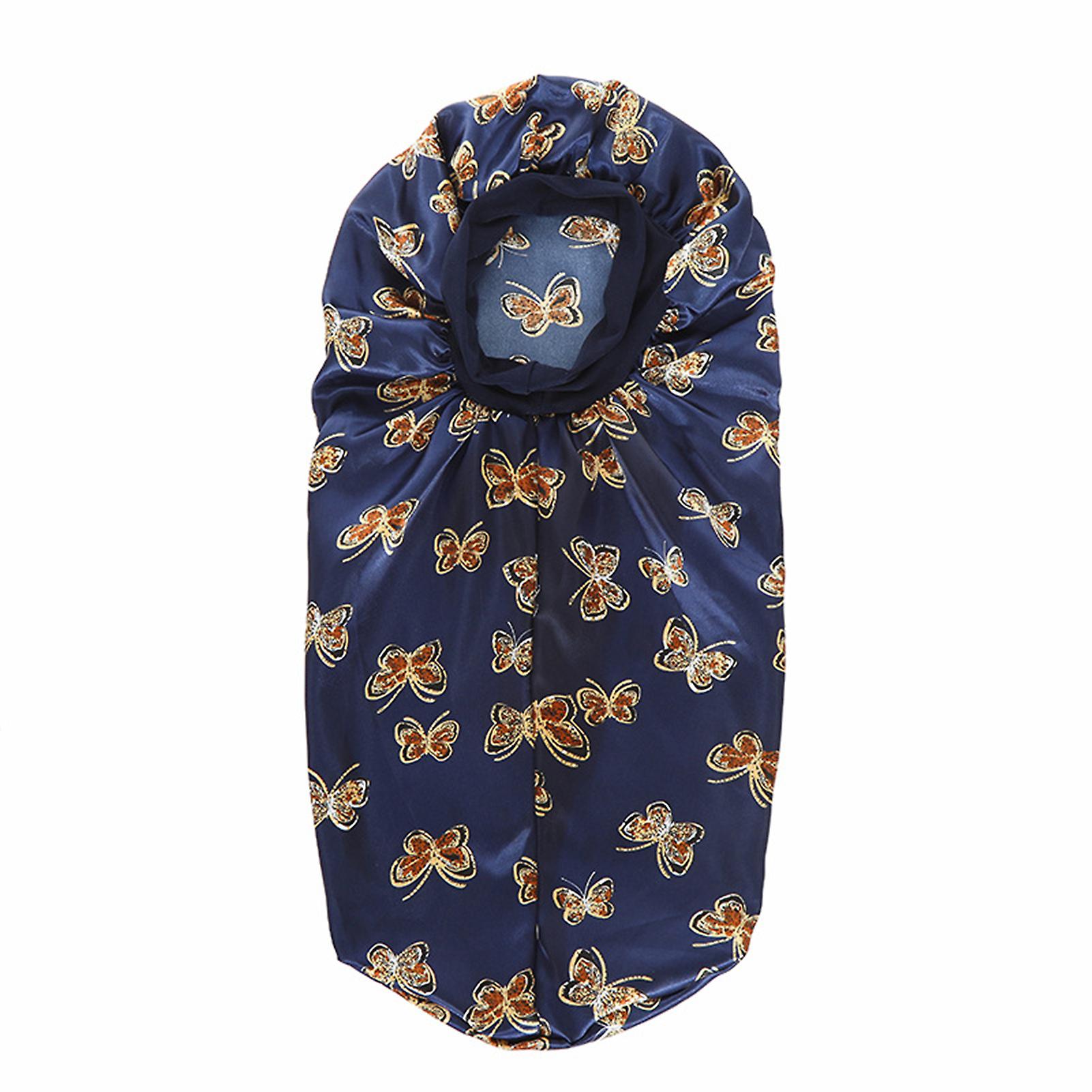 Women's Butterflys Print Long Satins Braid Bonnets Comfy Breathable Night Cap for Long Curly Hair