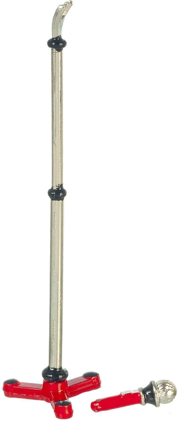 Dolls House Red Microphone On Stand Miniature Music Room Pub Accessory 1:12