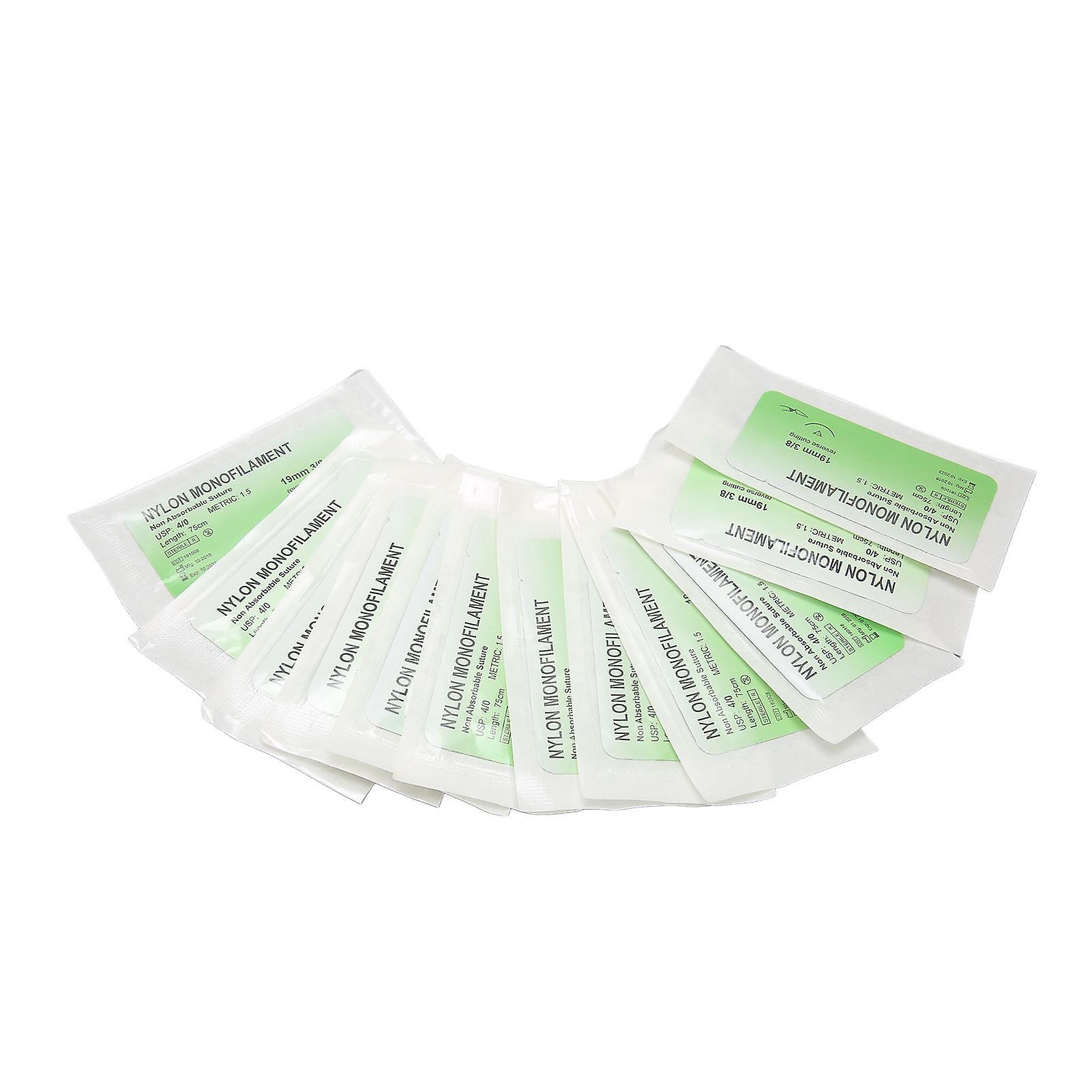 12pcs Suture Practice Thread Individual Package Nylon Suturing Thread Set with Curved Needle 4/0 