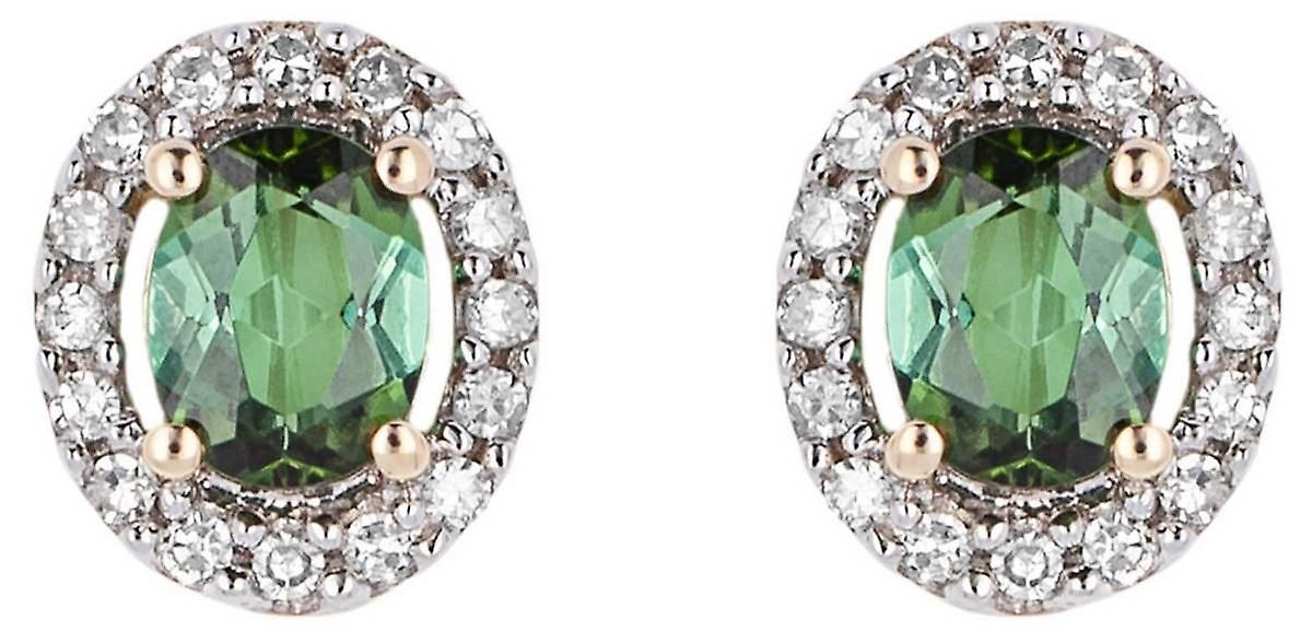 Elements Gold Diamond Surrounded Tourmaline Earrings - Gold/Green