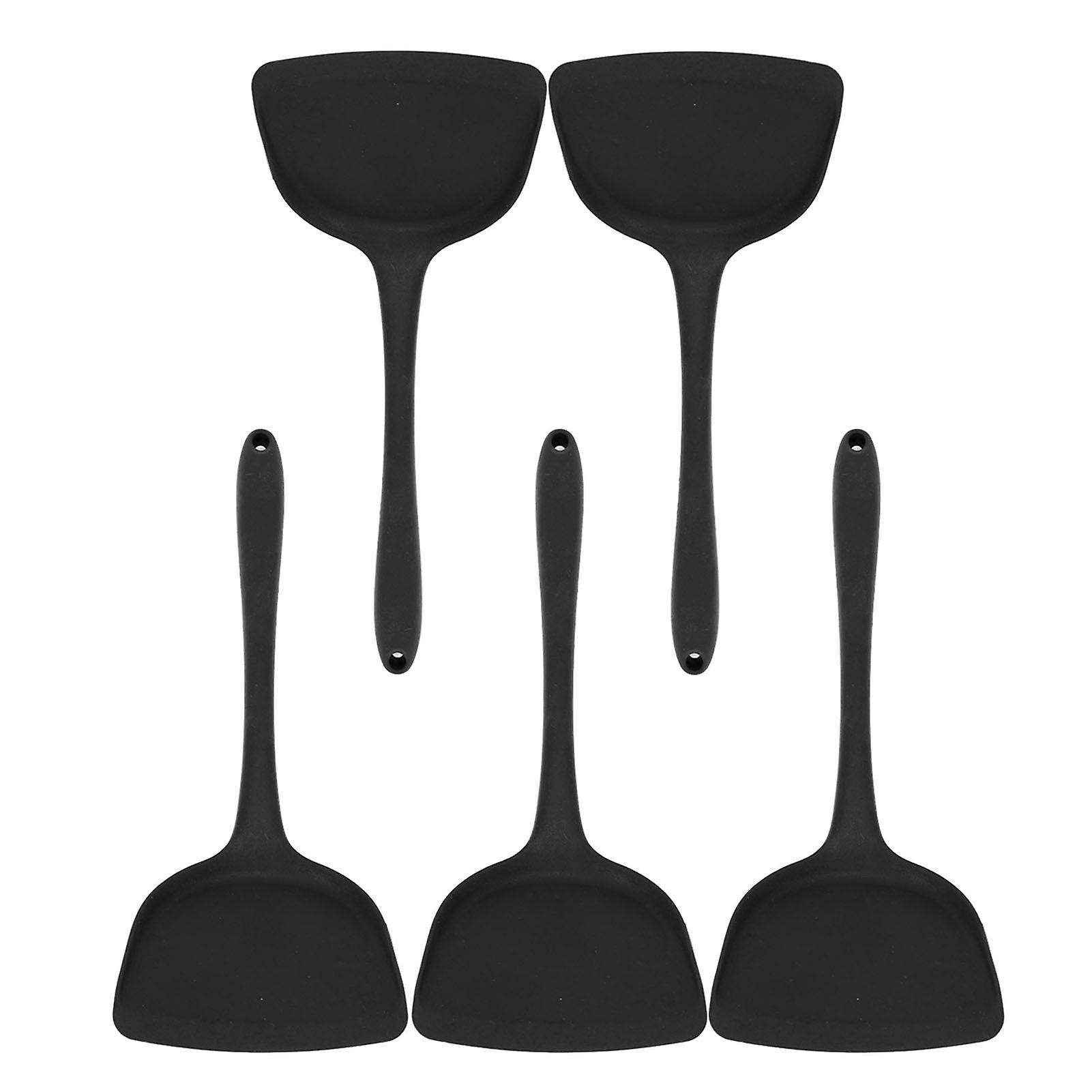 Ergonomic Black Silicone Kitchen Spatulas with Hanging Hole for Safe Cooking