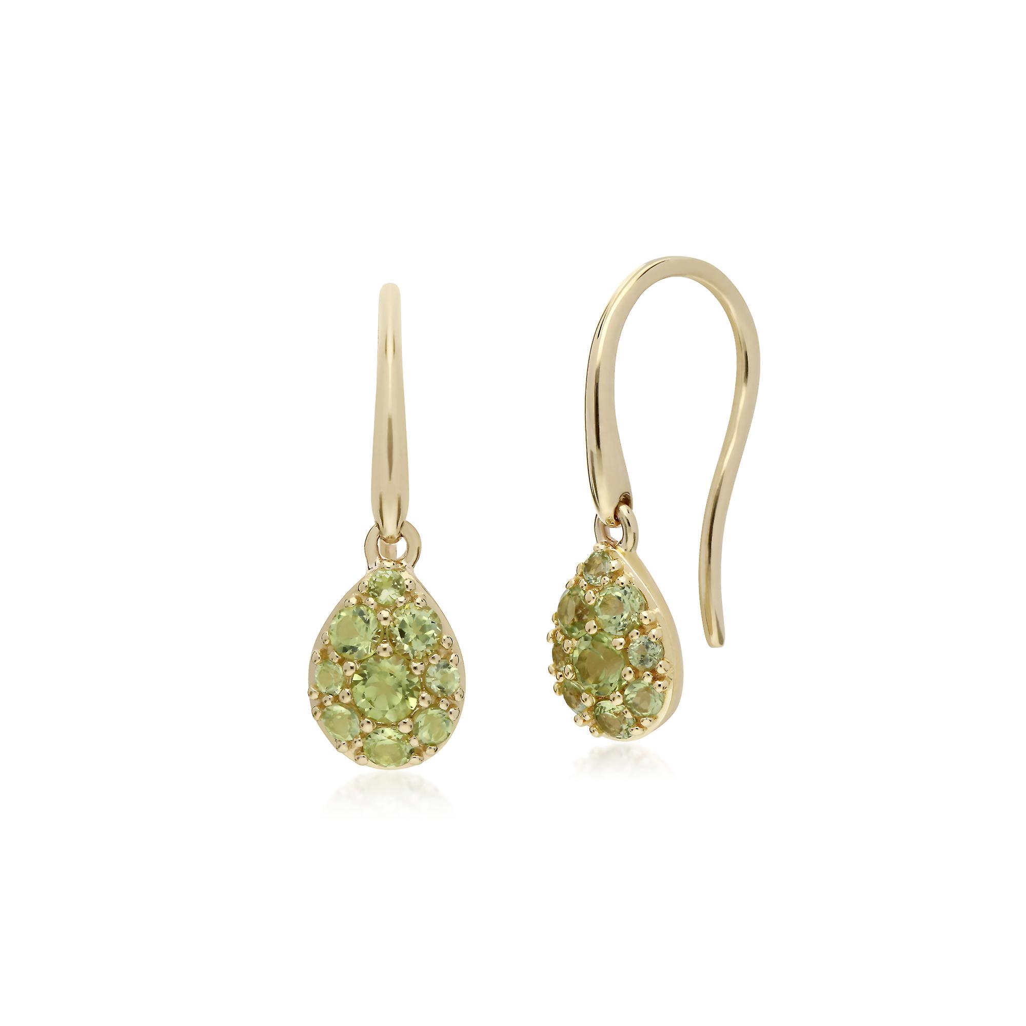 Cluster Round Peridot Pear Fish Hook Drop Earrings in 9ct Yellow Gold 135E1574049